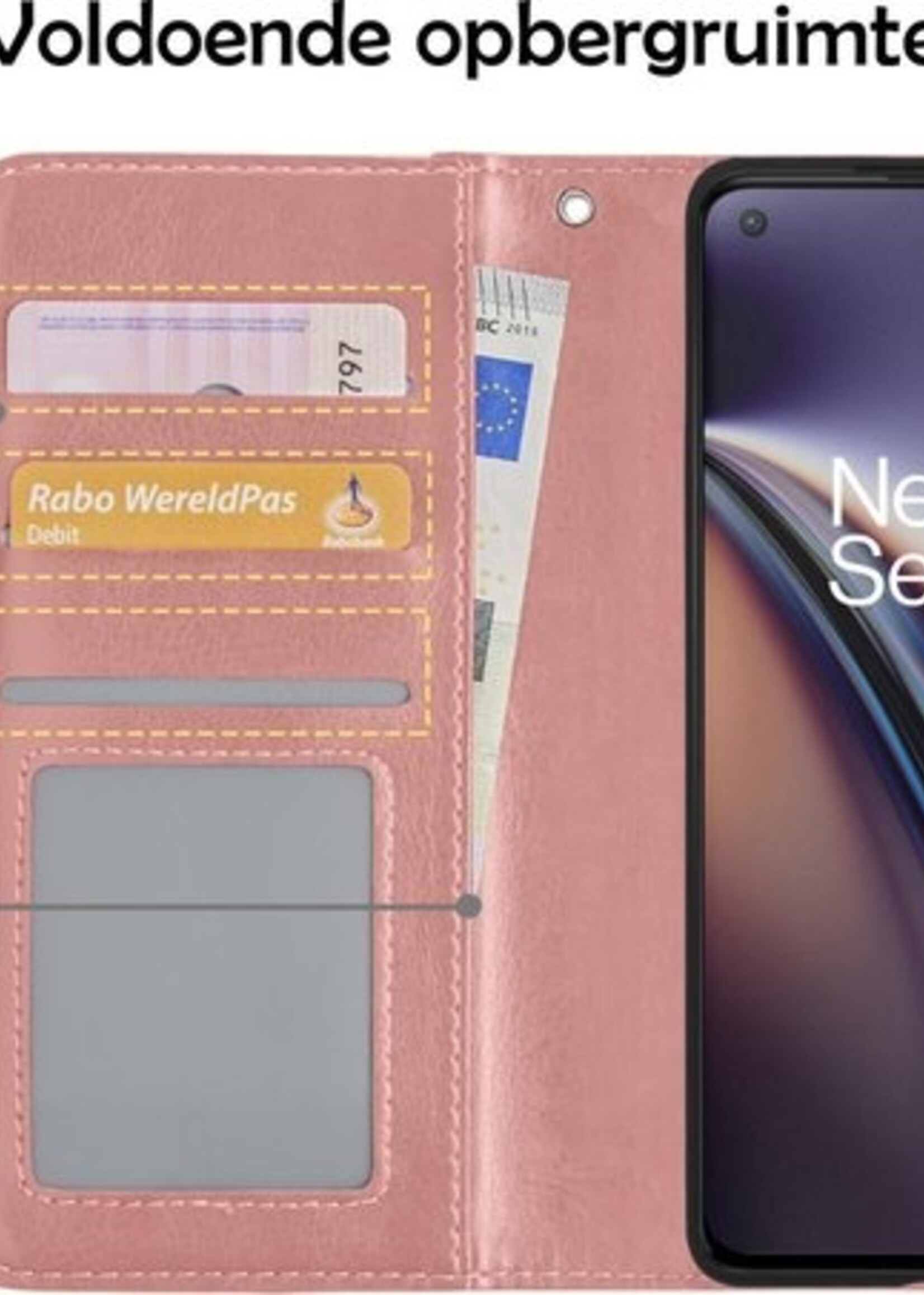 LUQ Hoesje Geschikt voor OnePlus Nord CE Hoesje Book Case Hoes Wallet Cover - Hoes Geschikt voor OnePlus Nord CE Hoesje Bookcase Hoes - Rosé goud
