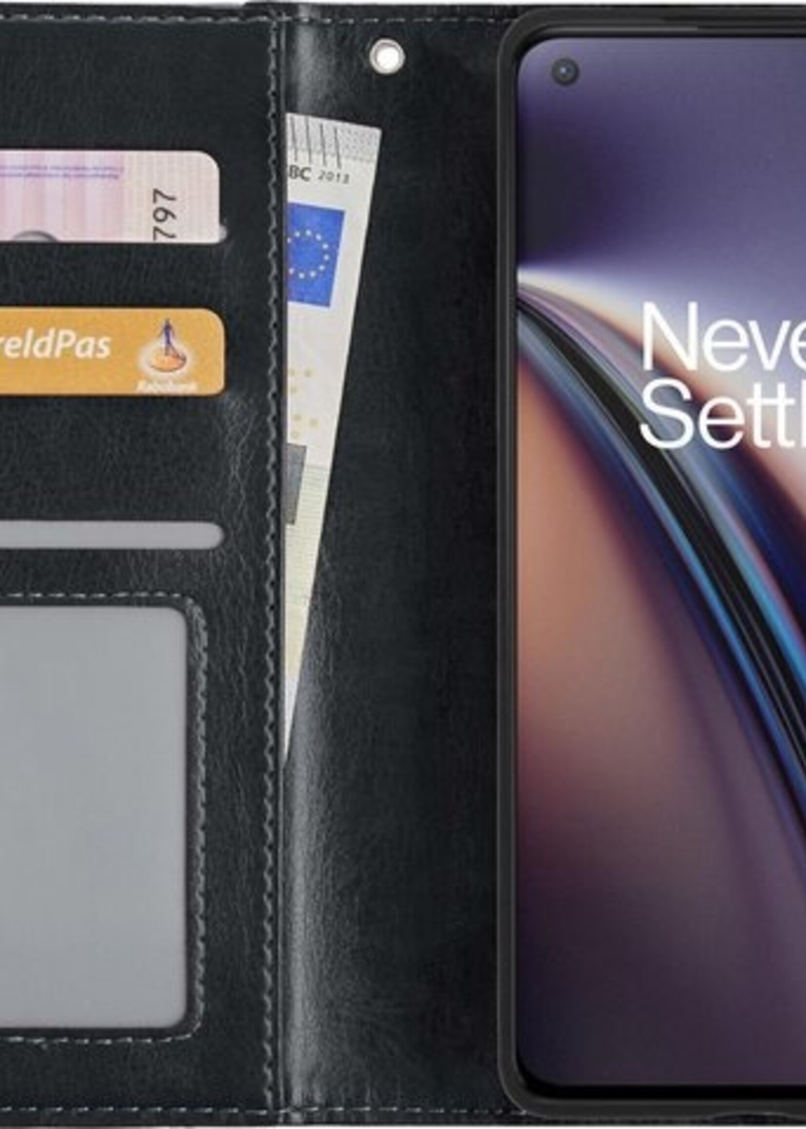 LUQ Hoesje Geschikt voor OnePlus Nord CE Hoesje Book Case Hoes Wallet Cover Met Screenprotector - Hoes Geschikt voor OnePlus Nord CE Hoesje Bookcase Hoes - Zwart