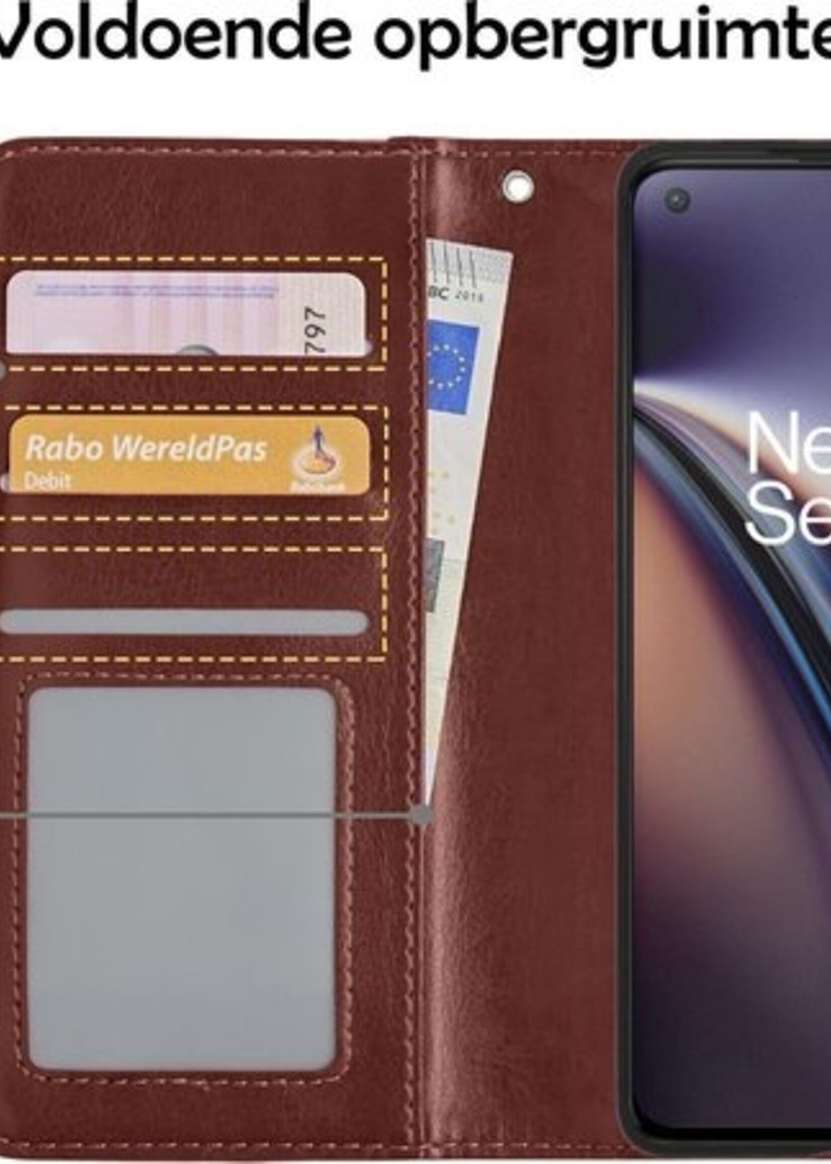 LUQ Hoesje Geschikt voor OnePlus Nord CE Hoesje Book Case Hoes Wallet Cover Met Screenprotector - Hoes Geschikt voor OnePlus Nord CE Hoesje Bookcase Hoes - Bruin
