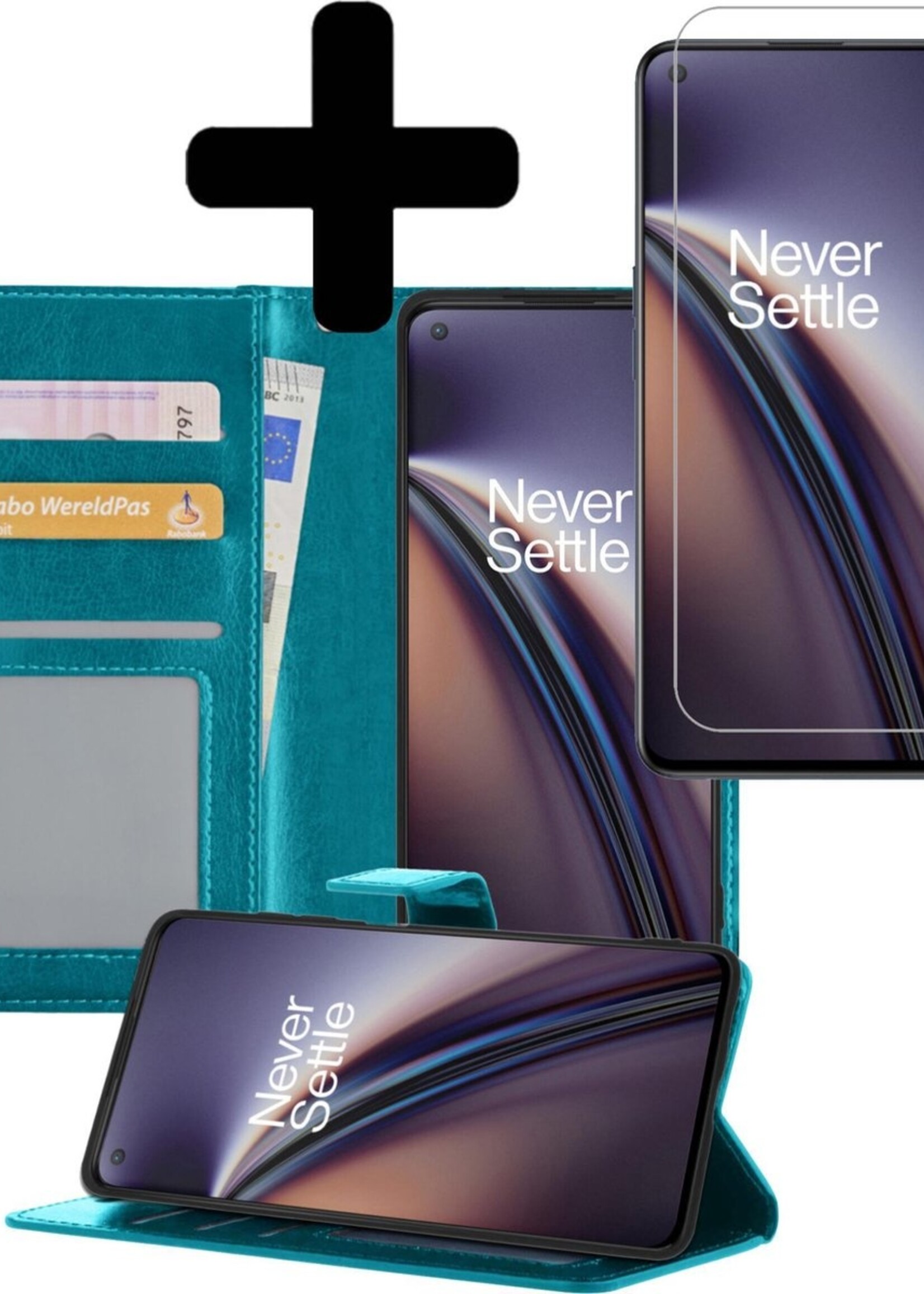 LUQ Hoesje Geschikt voor OnePlus Nord CE Hoesje Book Case Hoes Wallet Cover Met Screenprotector - Hoes Geschikt voor OnePlus Nord CE Hoesje Bookcase Hoes - Turquoise
