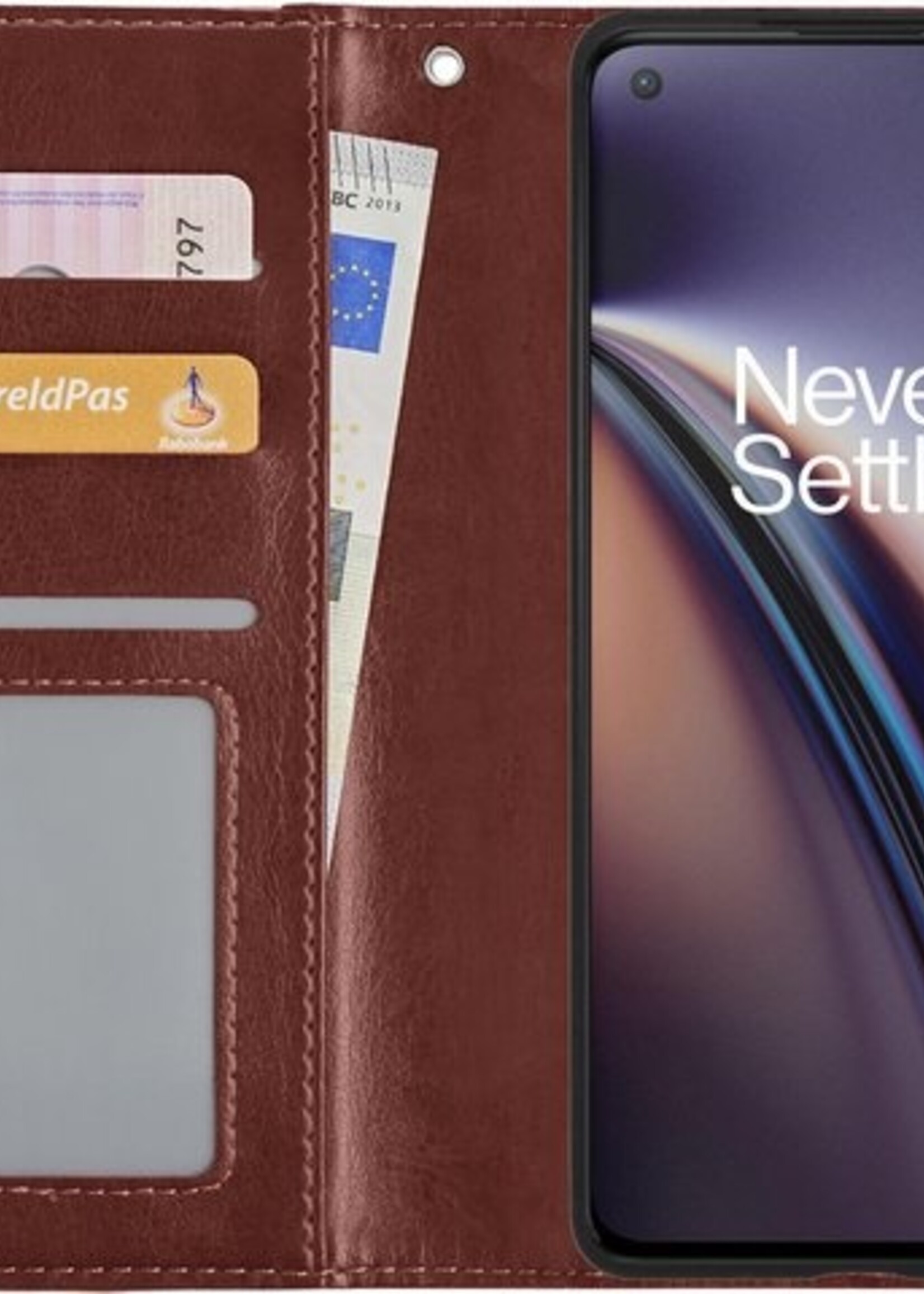 LUQ Hoesje Geschikt voor OnePlus Nord CE Hoesje Book Case Hoes Wallet Cover Met 2x Screenprotector - Hoes Geschikt voor OnePlus Nord CE Hoesje Bookcase Hoes - Bruin