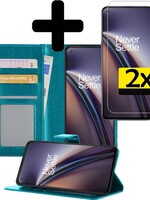LUQ LUQ OnePlus Nord CE Hoesje Bookcase Turquoise Met 2x Screenprotector