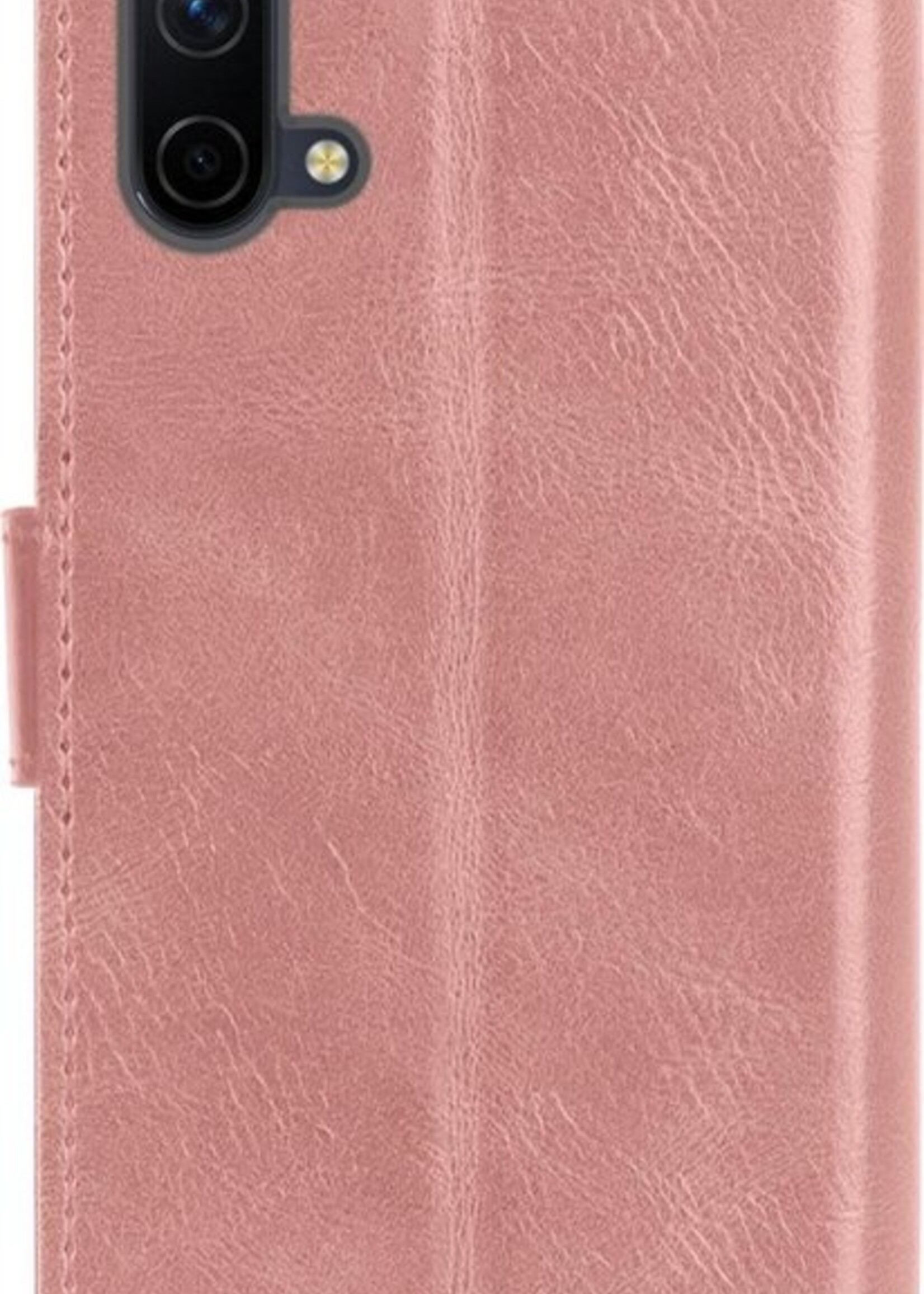 LUQ Hoesje Geschikt voor OnePlus Nord CE Hoesje Book Case Hoes Wallet Cover Met 2x Screenprotector - Hoes Geschikt voor OnePlus Nord CE Hoesje Bookcase Hoes - Rosé goud