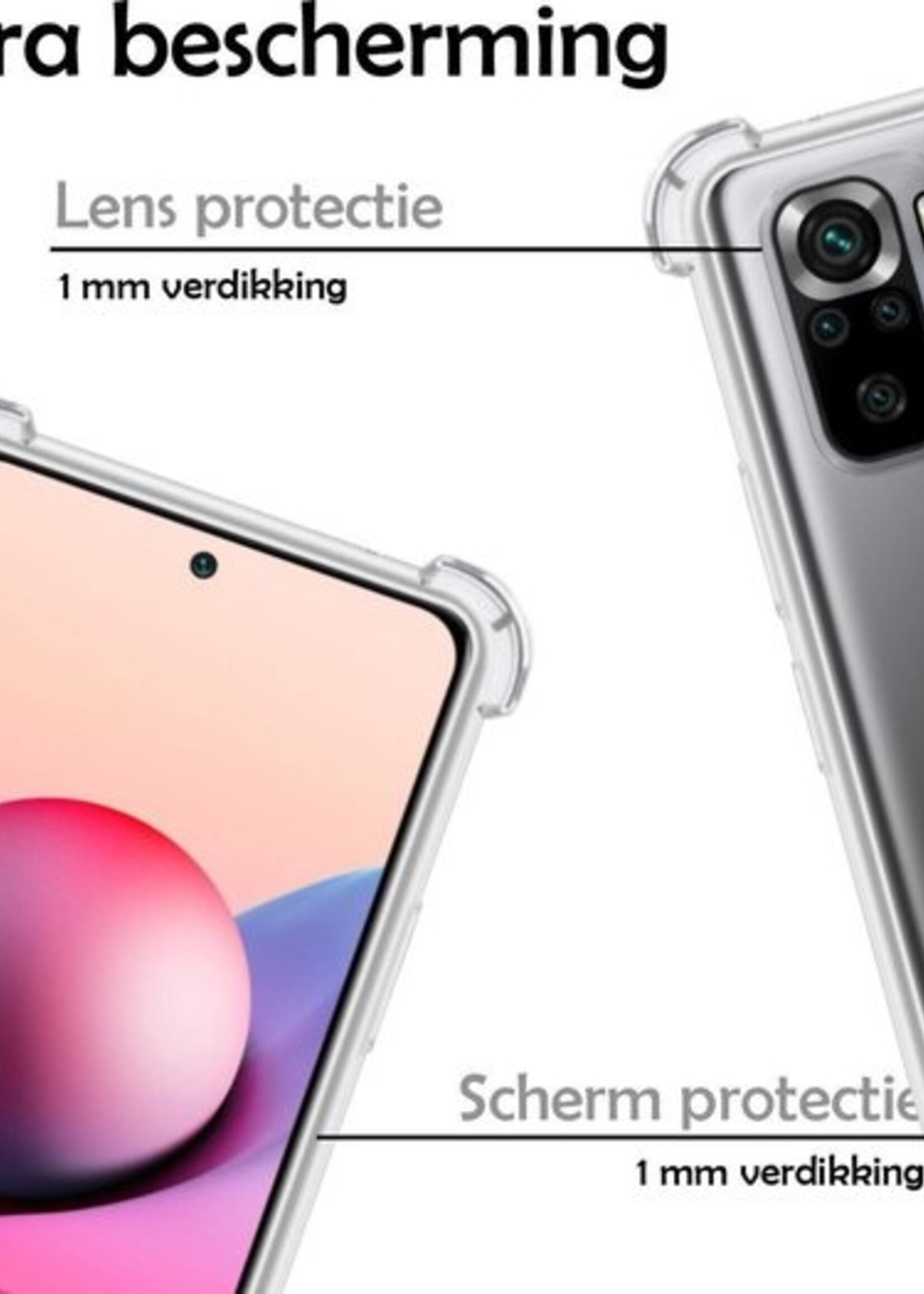 LUQ Hoesje Geschikt voor Redmi Note 10S Hoesje Shockproof Case Siliconen Met 2x Screenprotector - Hoes Geschikt voor Redmi Note 10S Hoes Cover Siliconen - Transparant