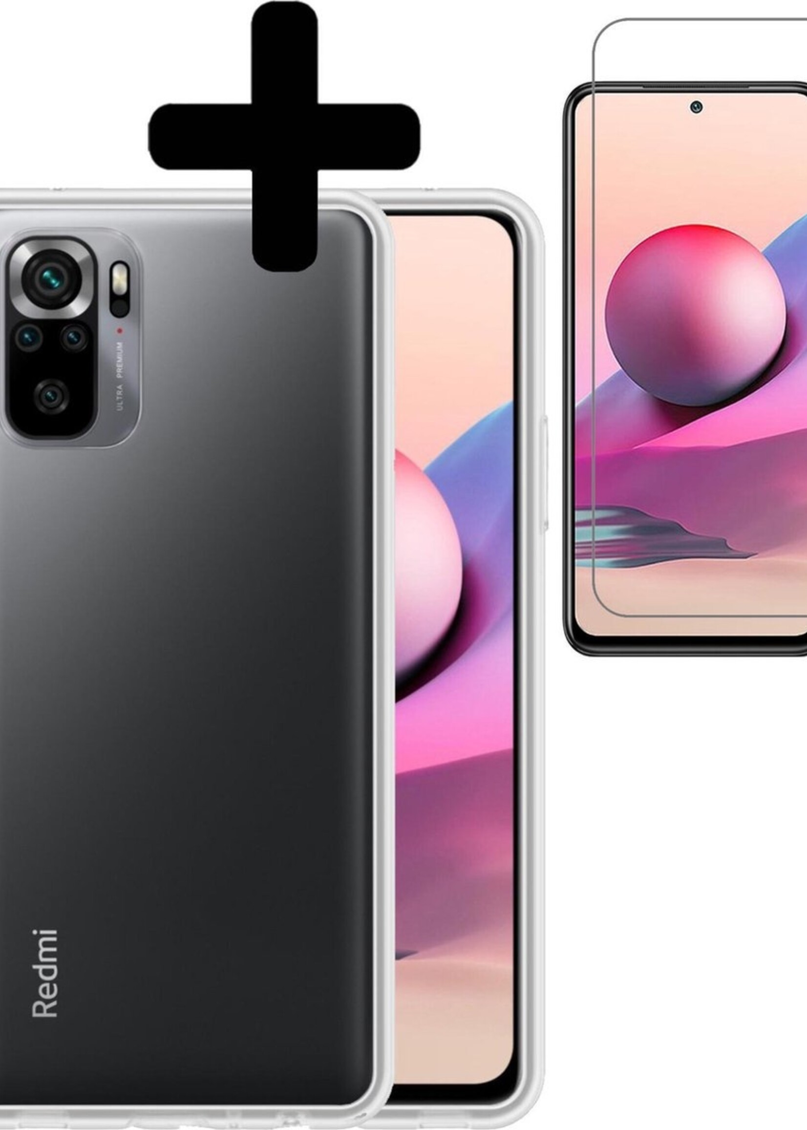 LUQ Hoesje Geschikt voor Redmi Note 10S Hoesje Siliconen Case Met Screenprotector - Hoes Geschikt voor Redmi Note 10S Hoes Siliconen - Transparant