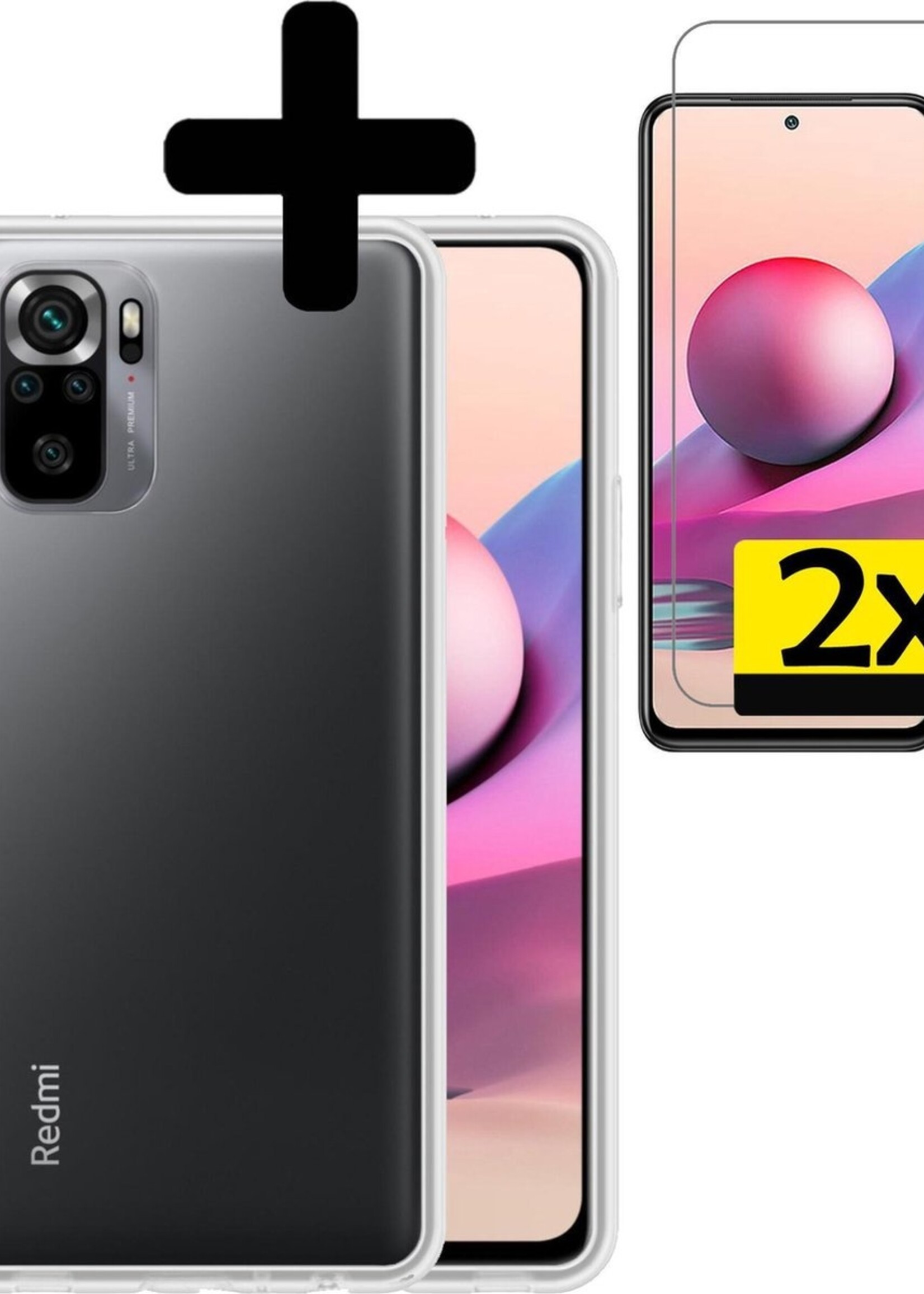 LUQ Hoesje Geschikt voor Redmi Note 10S Hoesje Siliconen Case Met 2x Screenprotector - Hoes Geschikt voor Redmi Note 10S Hoes Siliconen - Transparant