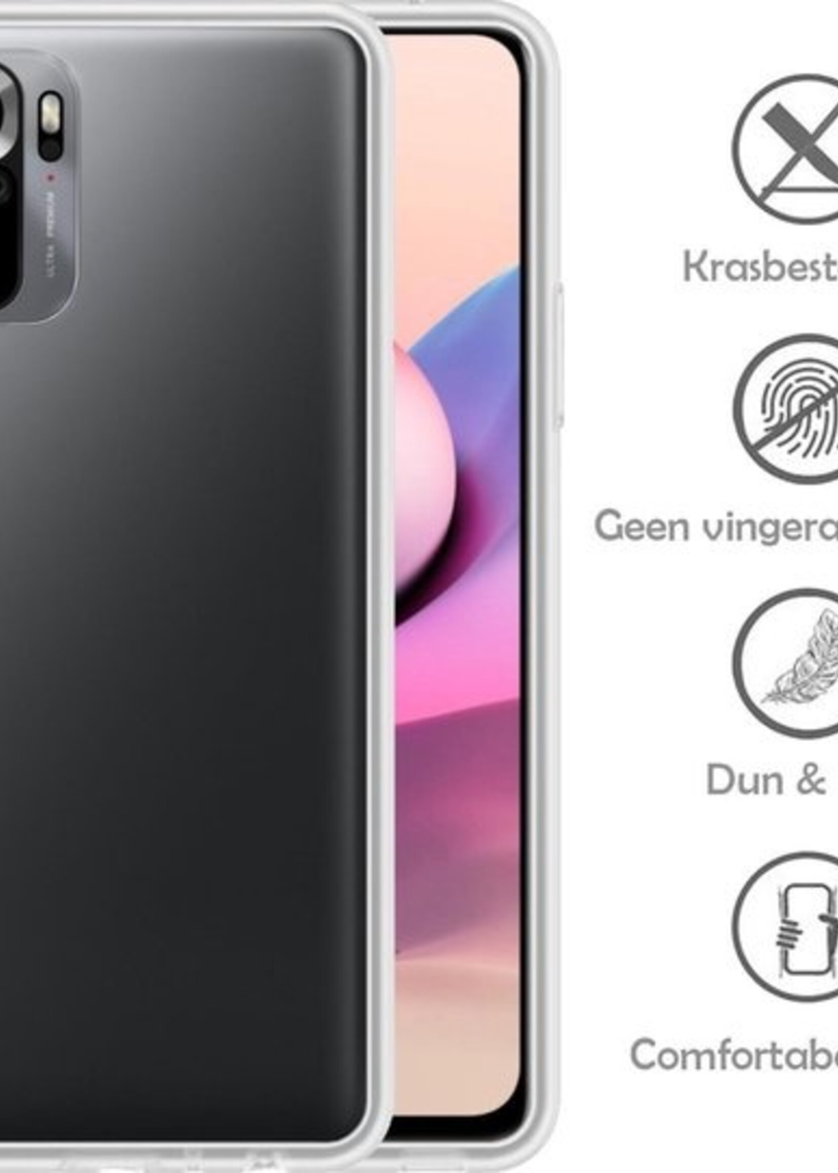 LUQ Hoesje Geschikt voor Redmi Note 10S Hoesje Siliconen Case Met 2x Screenprotector - Hoes Geschikt voor Redmi Note 10S Hoes Siliconen - Transparant