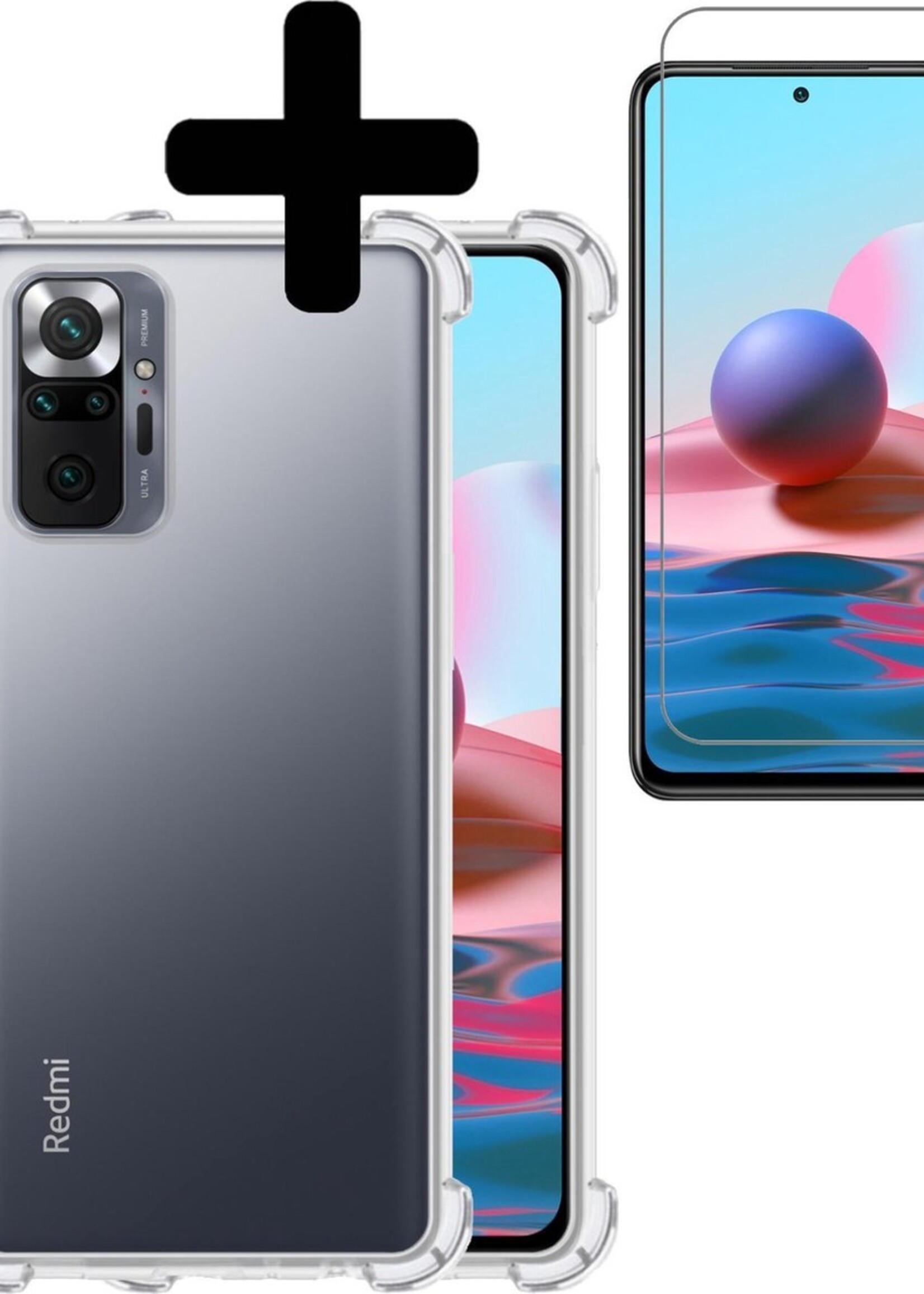 LUQ Hoesje Geschikt voor Xiaomi Redmi Note 10 Pro Hoesje Shockproof Case Siliconen Met Screenprotector - Hoes Geschikt voor Xiaomi Redmi Note 10 Pro Hoes Cover Siliconen - Transparant