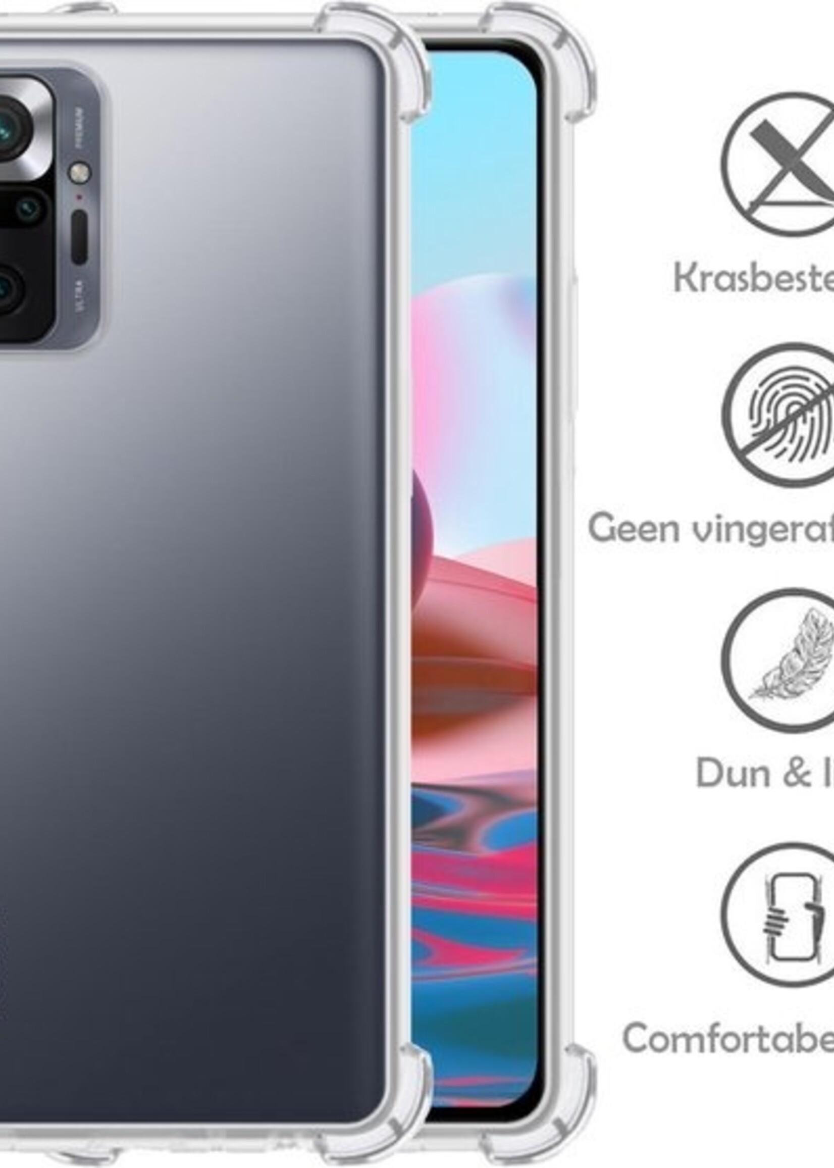 LUQ Hoesje Geschikt voor Xiaomi Redmi Note 10 Pro Hoesje Shockproof Case Siliconen Met Screenprotector - Hoes Geschikt voor Xiaomi Redmi Note 10 Pro Hoes Cover Siliconen - Transparant