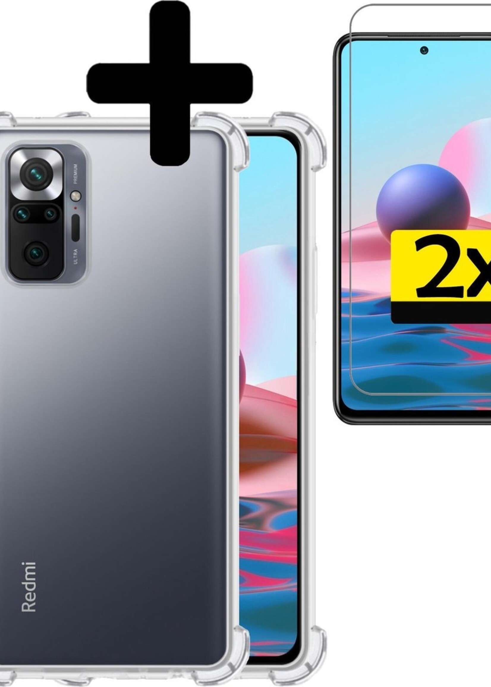 LUQ Hoesje Geschikt voor Xiaomi Redmi Note 10 Pro Hoesje Shockproof Case Siliconen Met 2x Screenprotector - Hoes Geschikt voor Xiaomi Redmi Note 10 Pro Hoes Cover Siliconen - Transparant