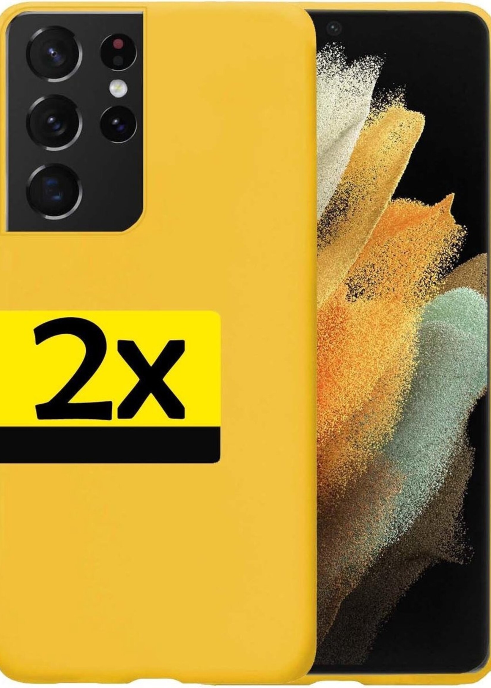 LUQ Hoesje Geschikt voor Samsung S21 Ultra Hoesje Siliconen Case - Hoes Geschikt voor Samsung Galaxy S21 Ultra Hoes Siliconen - Geel - 2 Stuks