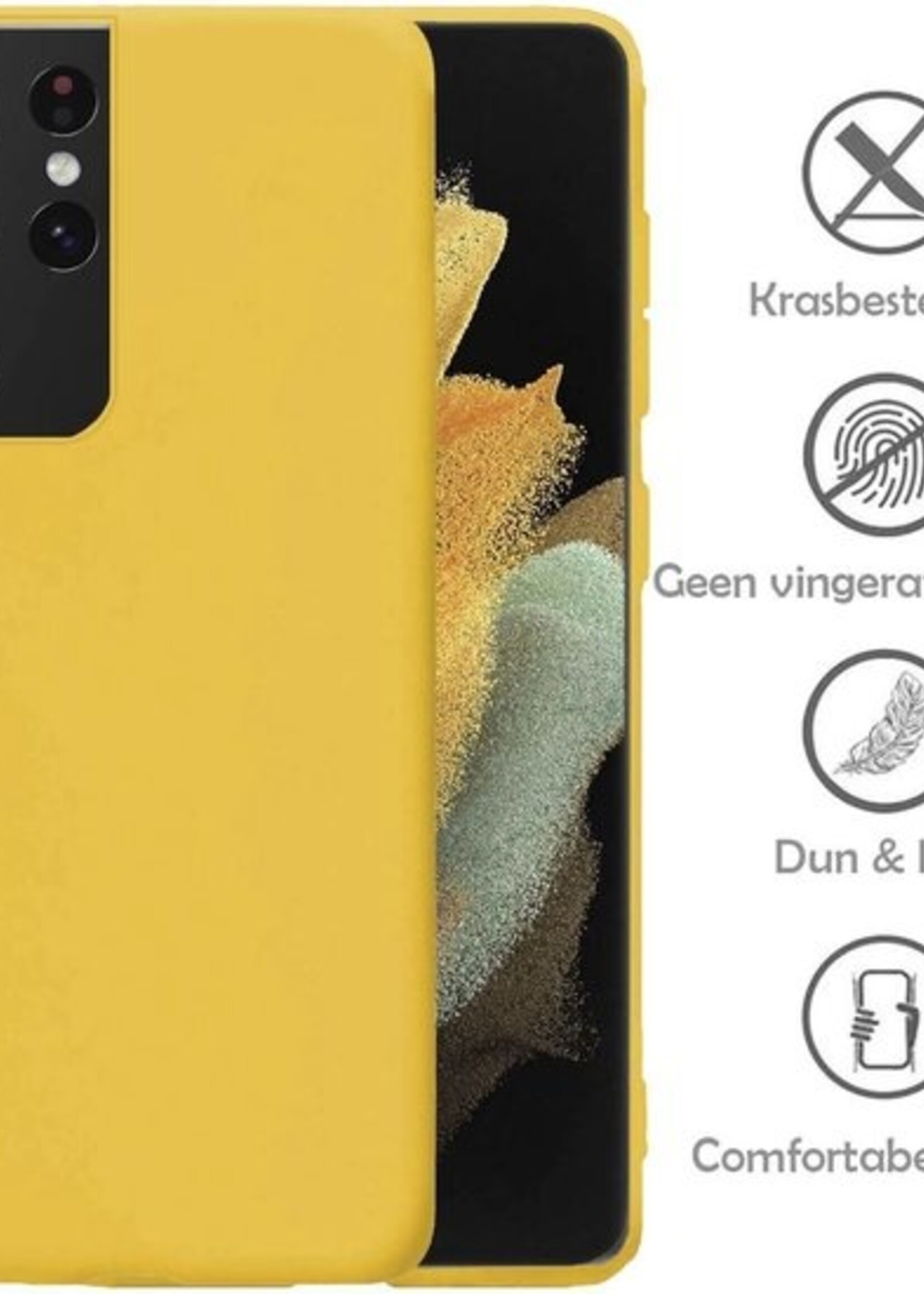 LUQ Hoesje Geschikt voor Samsung S21 Ultra Hoesje Siliconen Case - Hoes Geschikt voor Samsung Galaxy S21 Ultra Hoes Siliconen - Geel - 2 Stuks