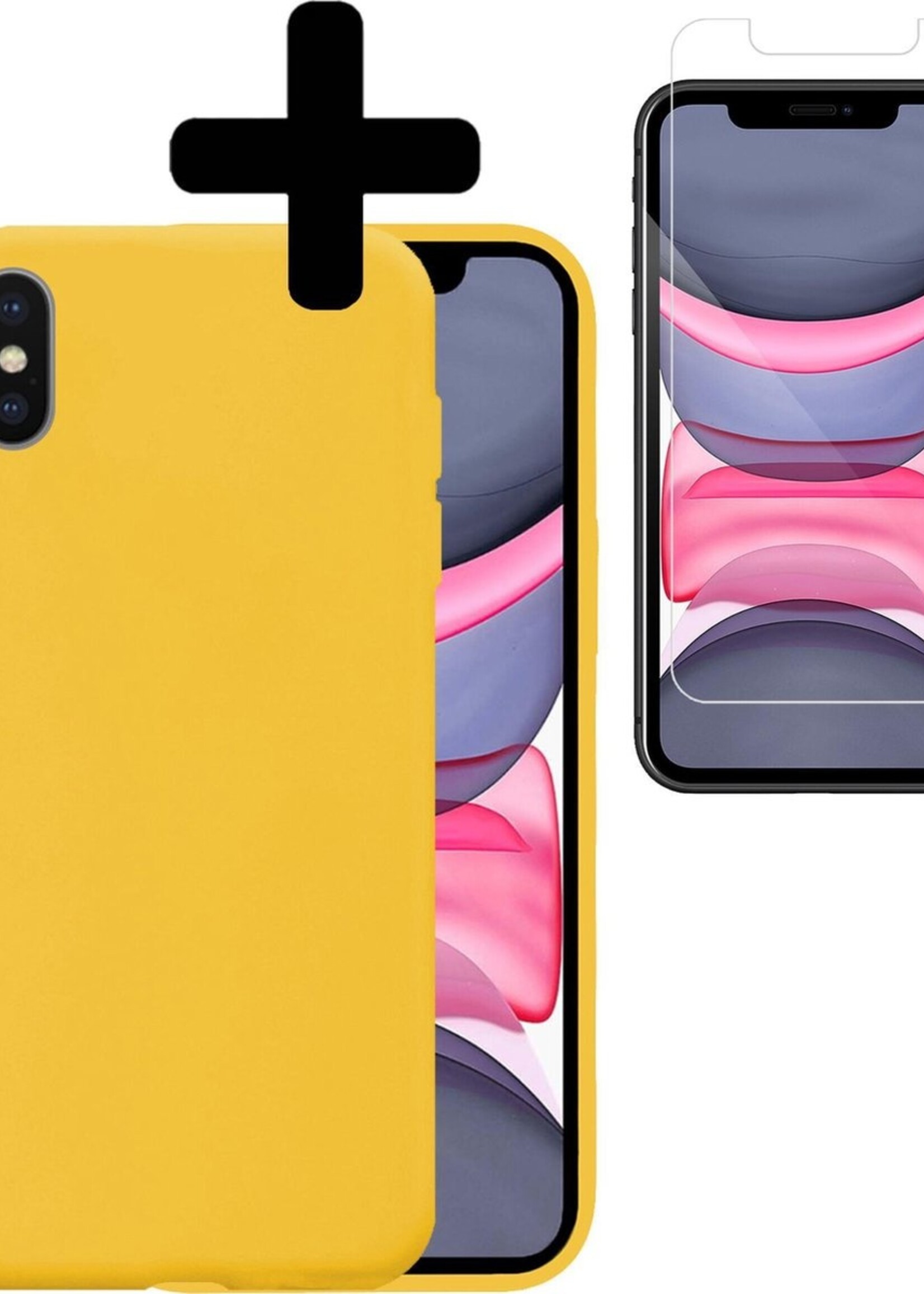 LUQ Hoesje Geschikt voor iPhone Xs Hoesje Siliconen Case Met Screenprotector - Hoes Geschikt voor iPhone Xs Hoes Siliconen - Geel