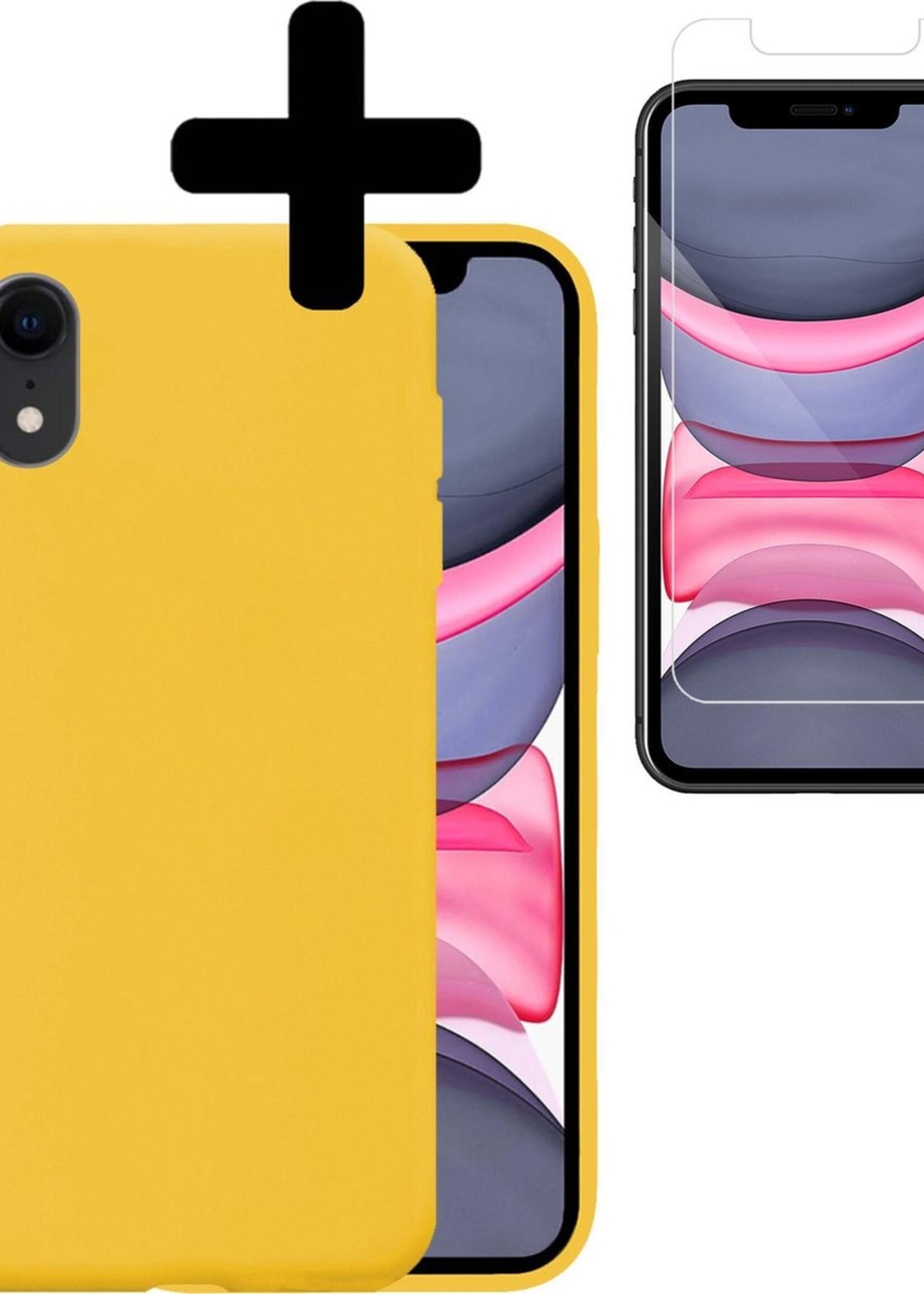 LUQ Hoesje Geschikt voor iPhone XR Hoesje Siliconen Case Met Screenprotector - Hoes Geschikt voor iPhone XR Hoes Siliconen - Geel