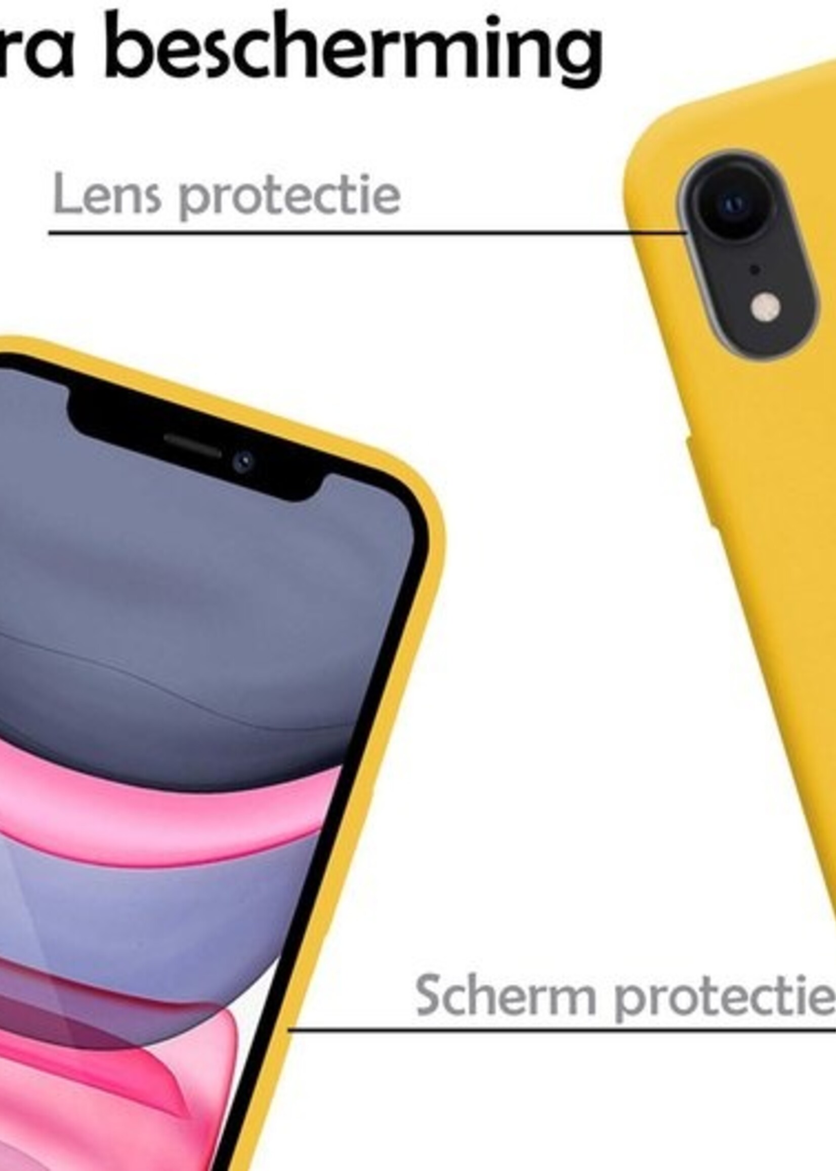 LUQ Hoesje Geschikt voor iPhone XR Hoesje Siliconen Case Met Screenprotector - Hoes Geschikt voor iPhone XR Hoes Siliconen - Geel