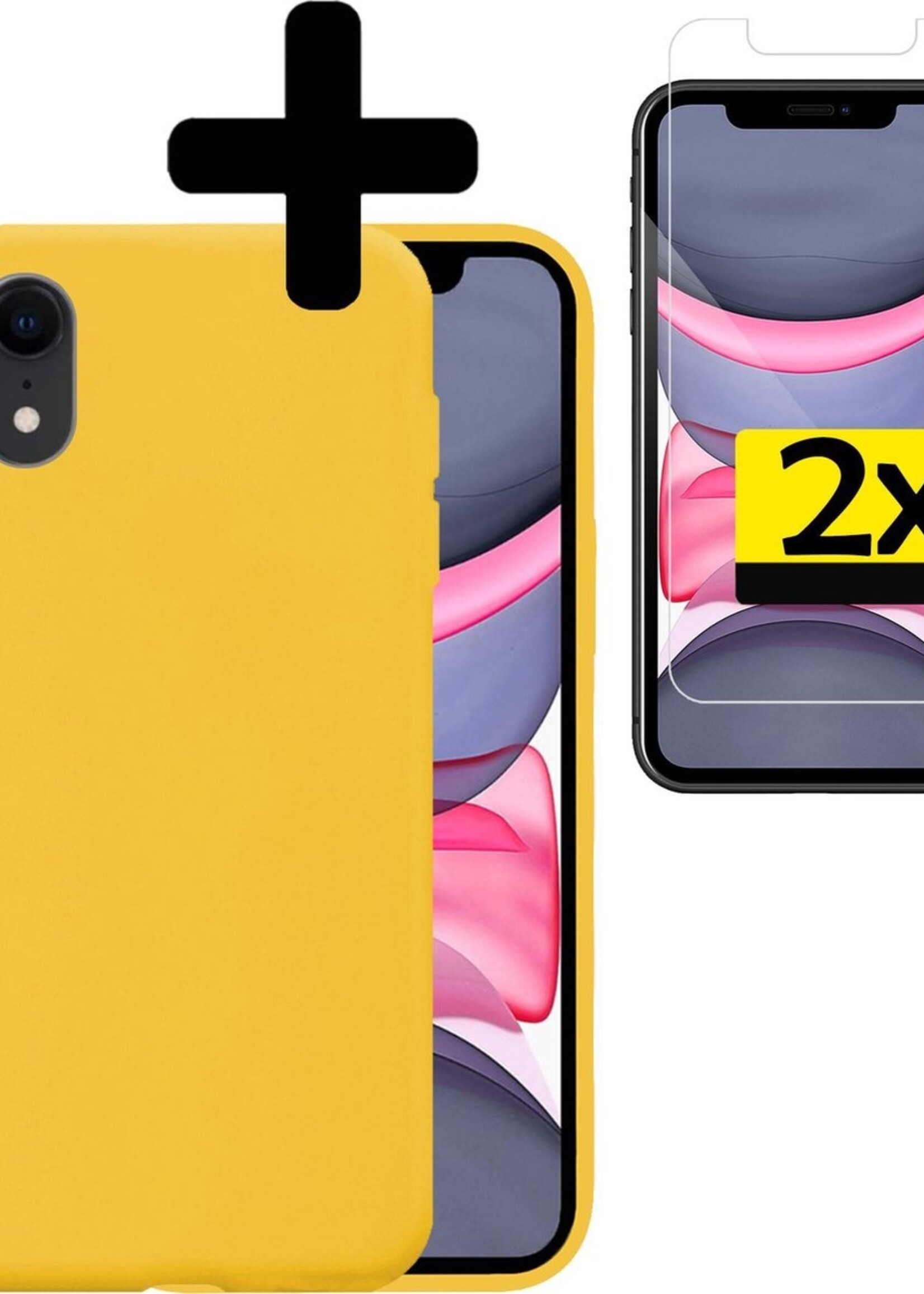 LUQ Hoesje Geschikt voor iPhone XR Hoesje Siliconen Case Met 2x Screenprotector - Hoes Geschikt voor iPhone XR Hoes Siliconen - Geel