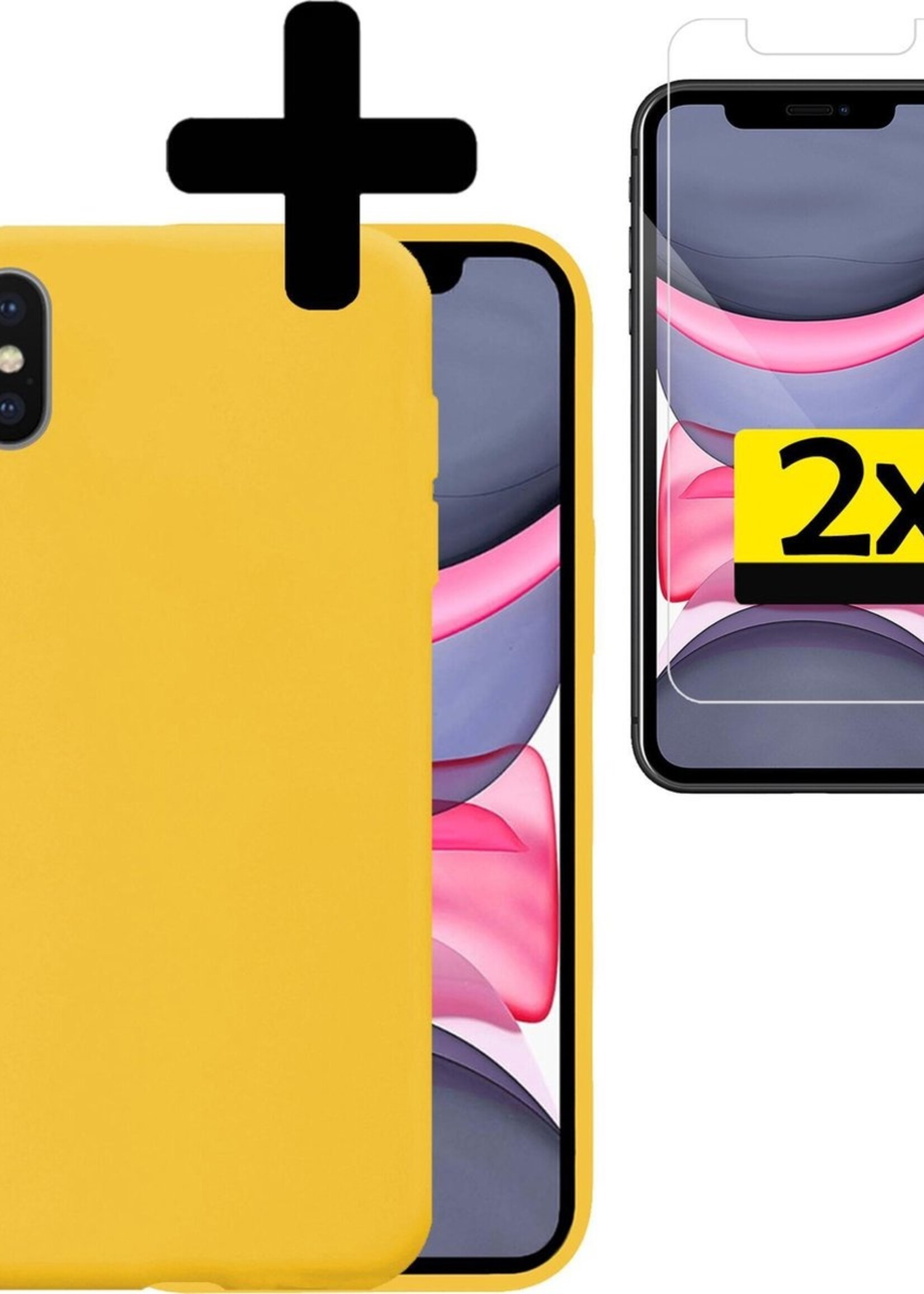 LUQ Hoesje Geschikt voor iPhone Xs Max Hoesje Siliconen Case Met 2x Screenprotector - Hoes Geschikt voor iPhone Xs Max Hoes Siliconen - Geel