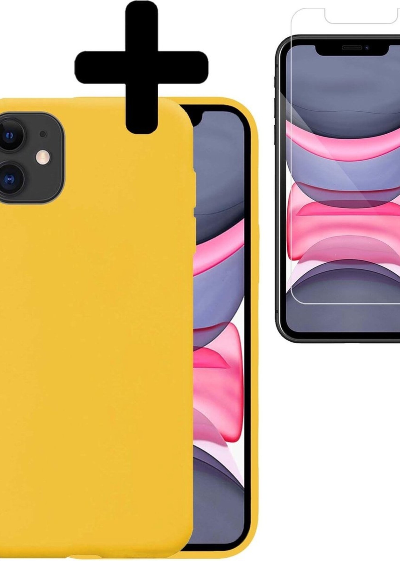 LUQ Hoesje Geschikt voor iPhone 11 Hoesje Siliconen Case Met Screenprotector - Hoes Geschikt voor iPhone 11 Hoes Siliconen - Geel