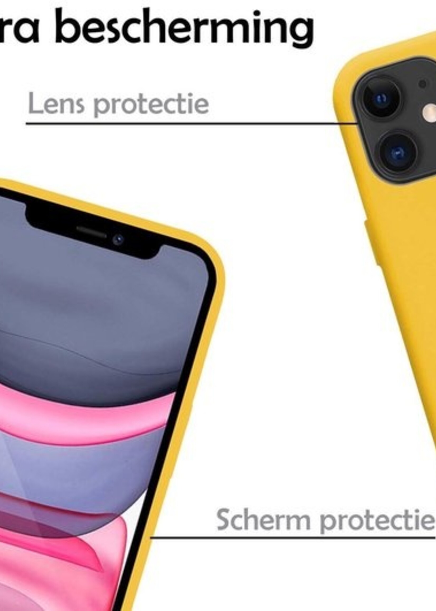 LUQ Hoesje Geschikt voor iPhone 11 Hoesje Siliconen Case Met Screenprotector - Hoes Geschikt voor iPhone 11 Hoes Siliconen - Geel