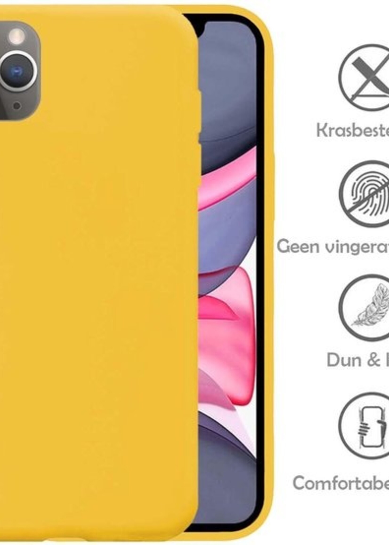 LUQ Hoesje Geschikt voor iPhone 11 Pro Hoesje Siliconen Case Met 2x Screenprotector - Hoes Geschikt voor iPhone 11 Pro Hoes Siliconen - Geel
