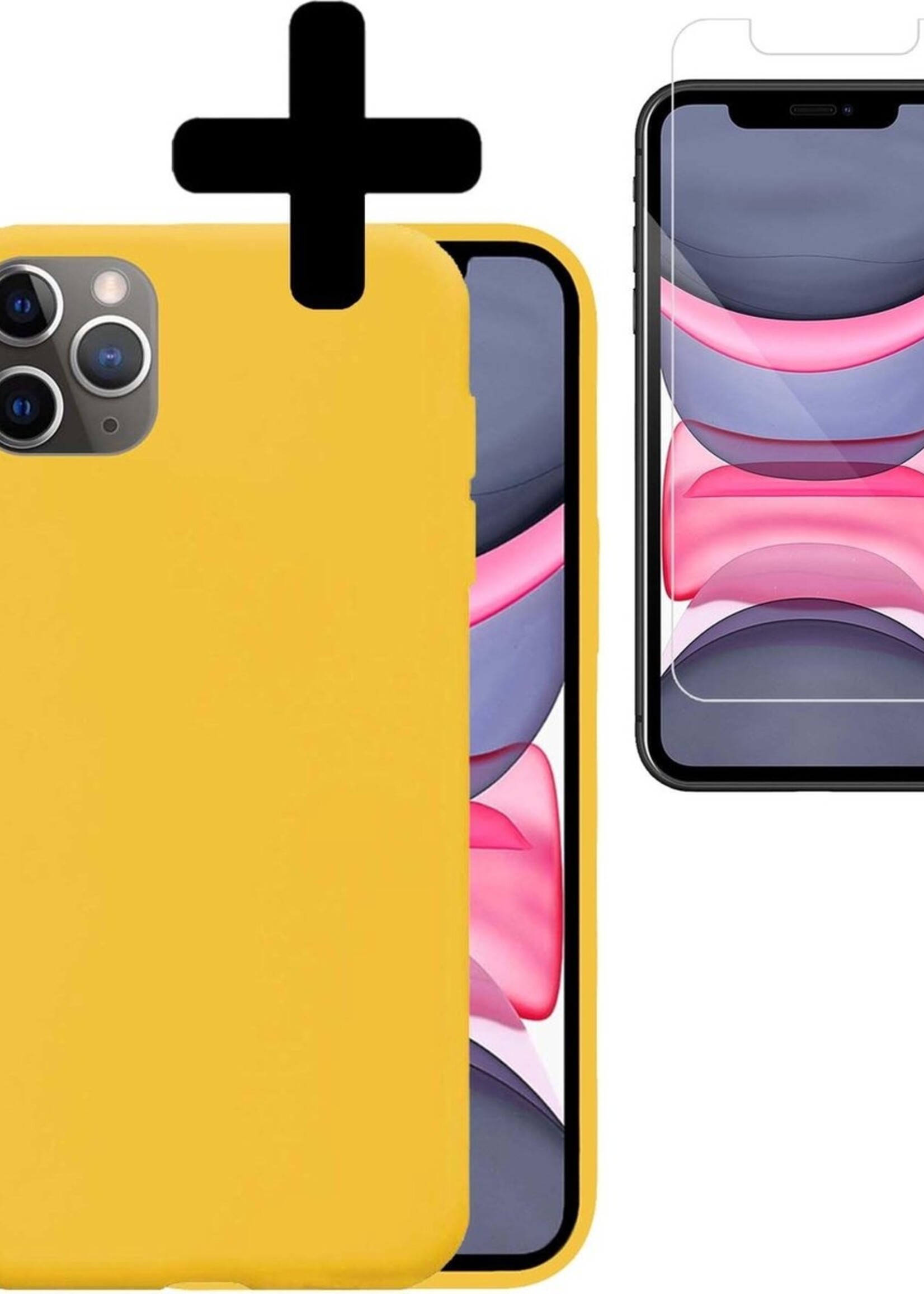 LUQ Hoesje Geschikt voor iPhone 11 Pro Max Hoesje Siliconen Case Met Screenprotector - Hoes Geschikt voor iPhone 11 Pro Max Hoes Siliconen - Geel
