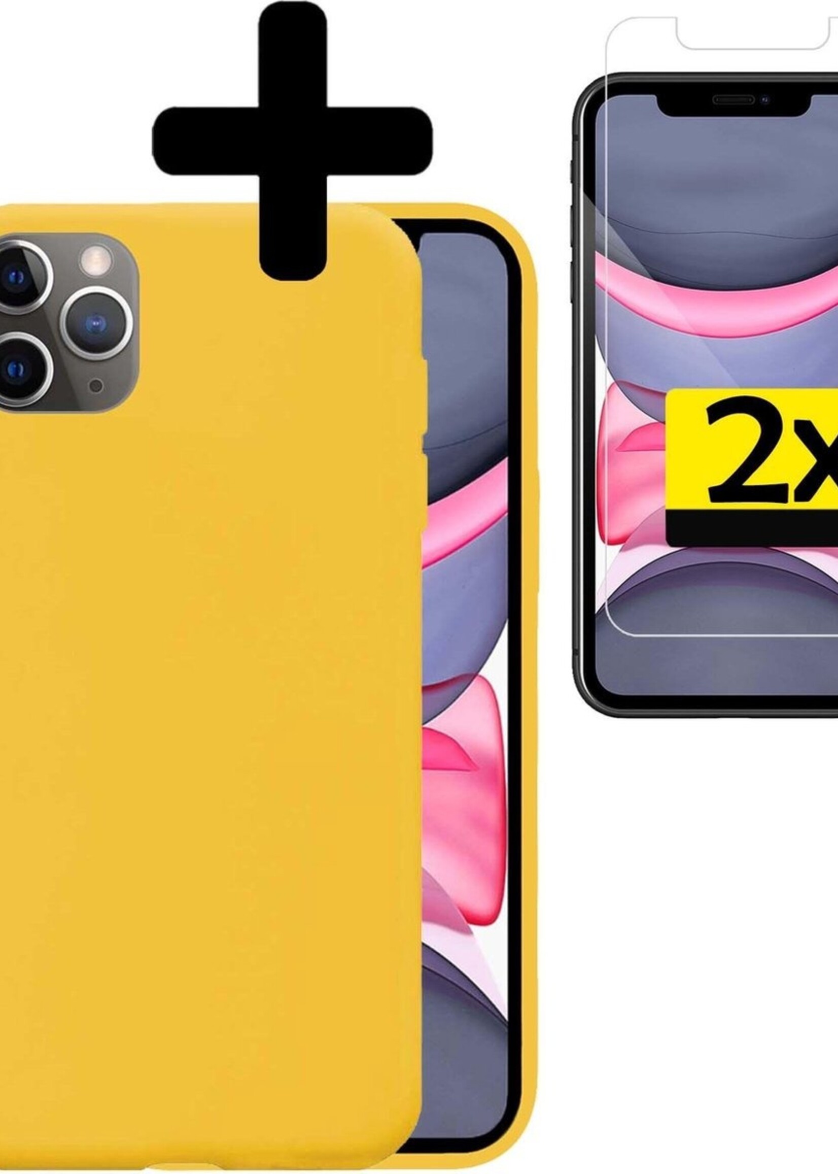 LUQ Hoesje Geschikt voor iPhone 11 Pro Max Hoesje Siliconen Case Met 2x Screenprotector - Hoes Geschikt voor iPhone 11 Pro Max Hoes Siliconen - Geel
