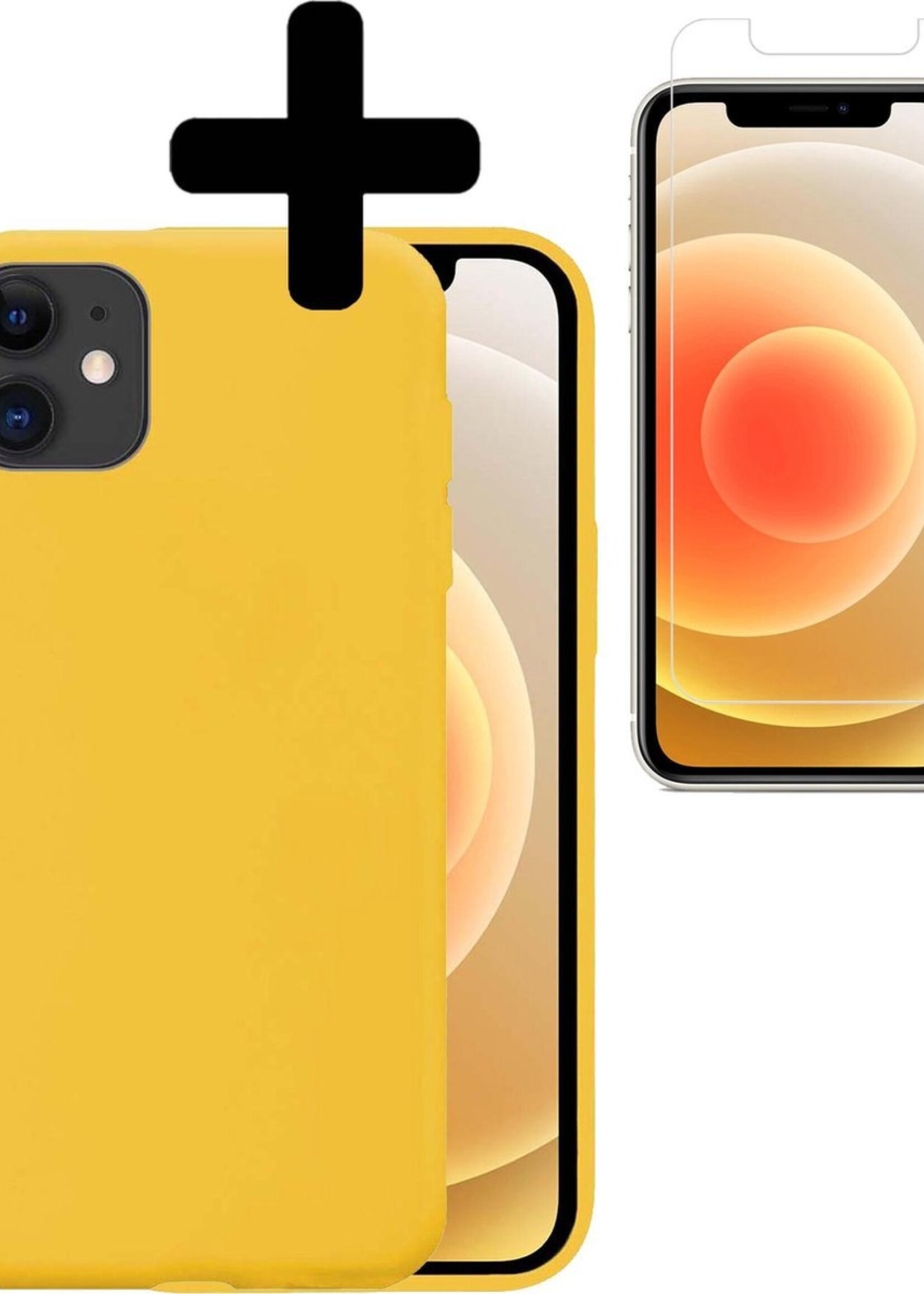 LUQ Hoesje Geschikt voor iPhone 12 Mini Hoesje Siliconen Case Met Screenprotector - Hoes Geschikt voor iPhone 12 Mini Hoes Siliconen - Geel