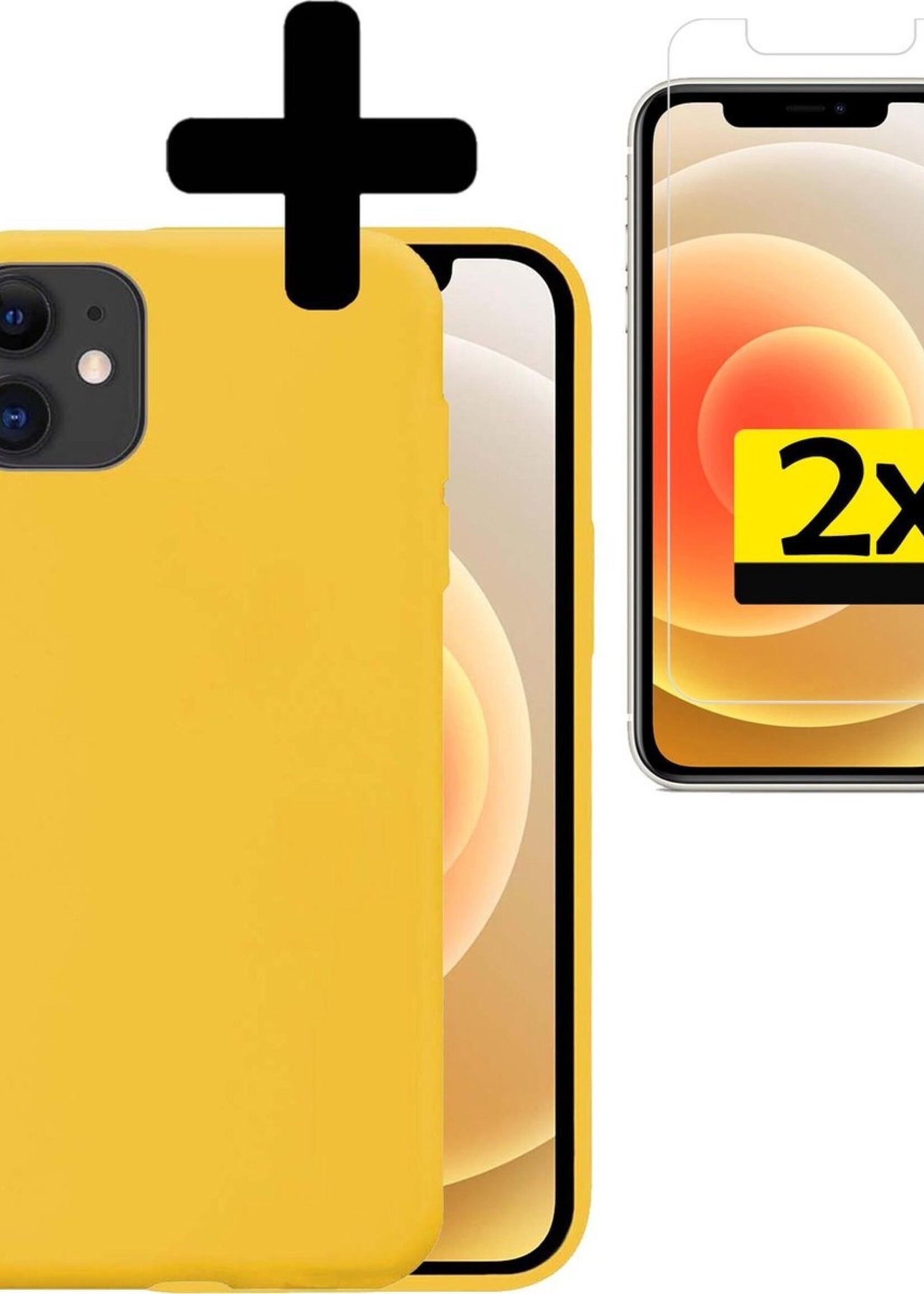 LUQ Hoesje Geschikt voor iPhone 12 Mini Hoesje Siliconen Case Met 2x Screenprotector - Hoes Geschikt voor iPhone 12 Mini Hoes Siliconen - Geel