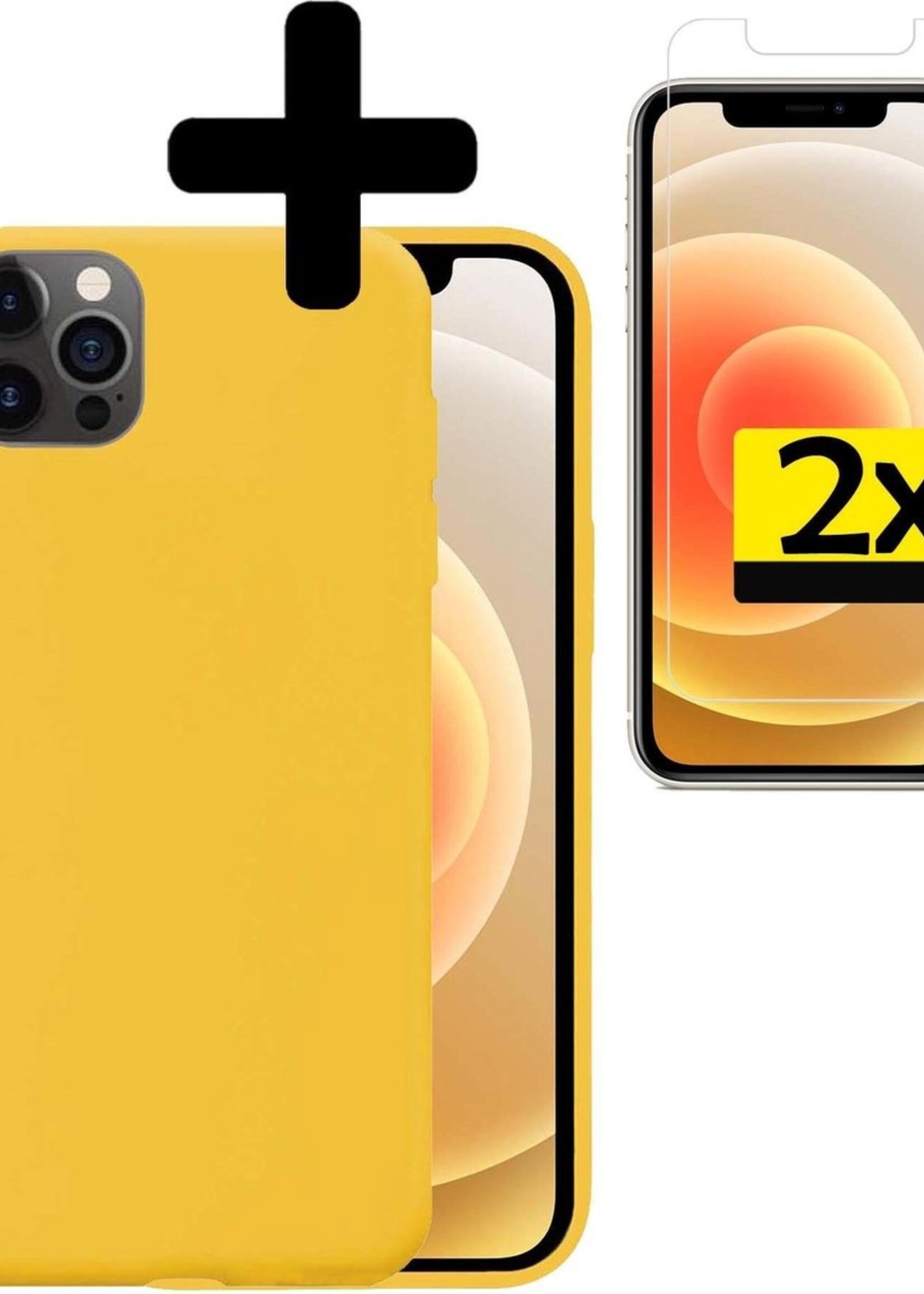 LUQ Hoesje Geschikt voor iPhone 12 Pro Hoesje Siliconen Case Met 2x Screenprotector - Hoes Geschikt voor iPhone 12 Pro Hoes Siliconen - Geel