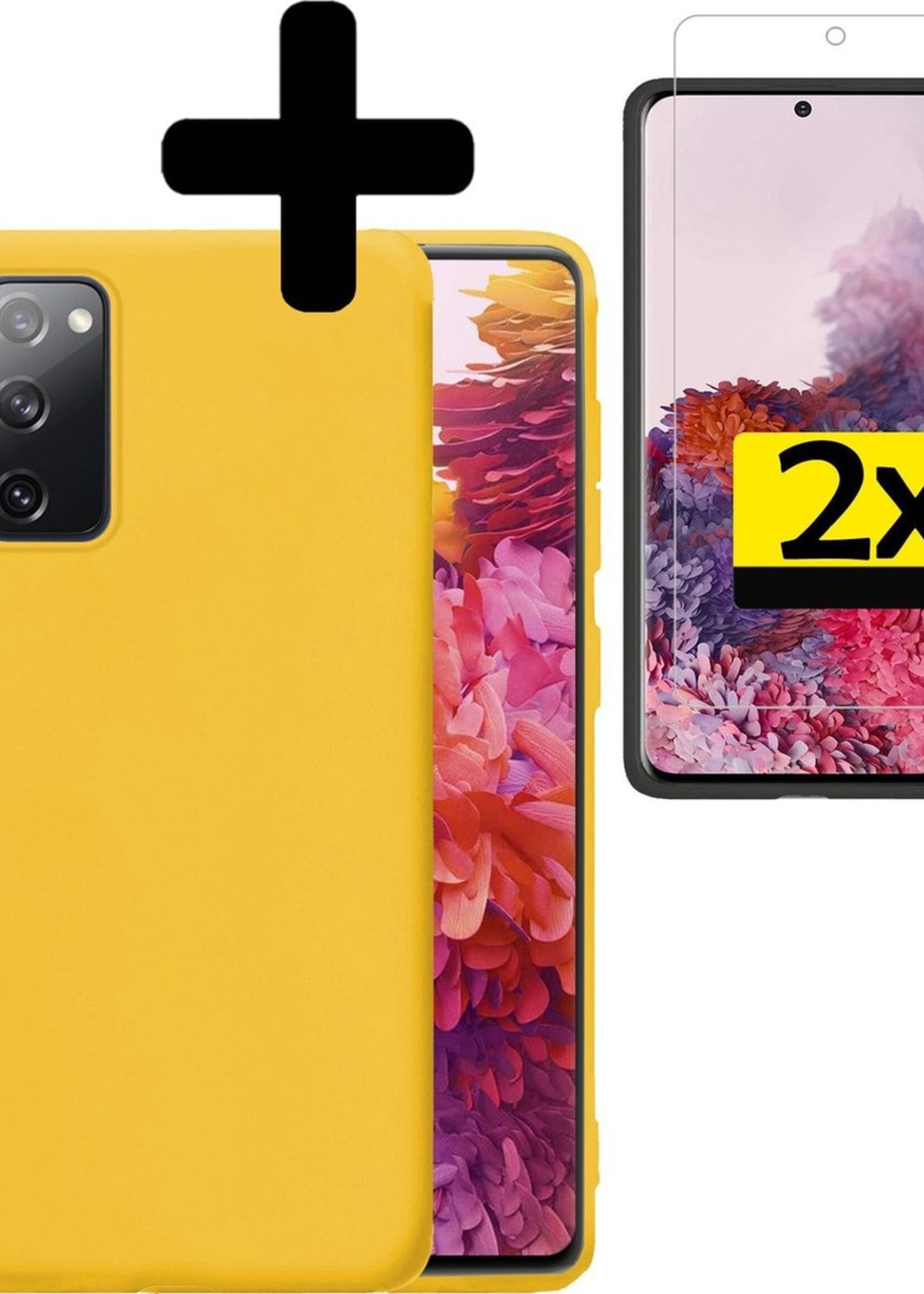 LUQ Hoesje Geschikt voor Samsung S20 FE Hoesje Siliconen Case Met 2x Screenprotector - Hoes Geschikt voor Samsung Galaxy S20 FE Hoes Siliconen - Geel
