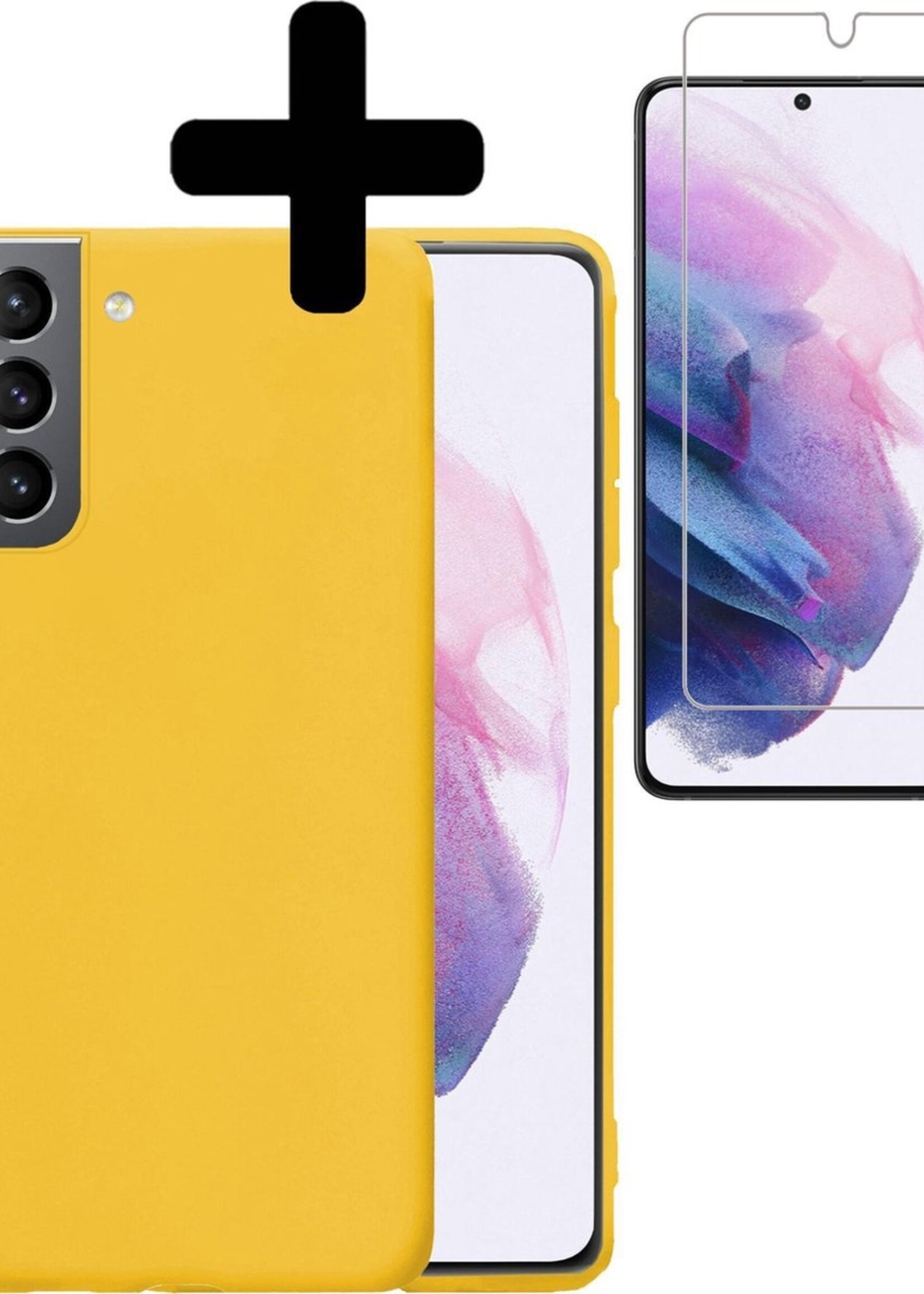 LUQ Hoesje Geschikt voor Samsung S21 Hoesje Siliconen Case Met Screenprotector - Hoes Geschikt voor Samsung Galaxy S21 Hoes Siliconen - Geel