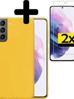 LUQ LUQ Samsung Galaxy S21 hoesje siliconen geel met 2x screenprotector