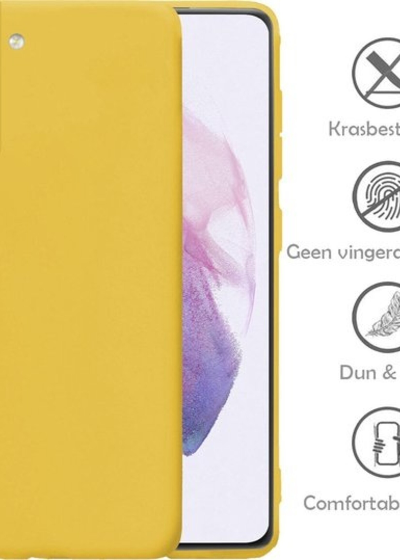LUQ Hoesje Geschikt voor Samsung S21 Hoesje Siliconen Case Met 2x Screenprotector - Hoes Geschikt voor Samsung Galaxy S21 Hoes Siliconen - Geel