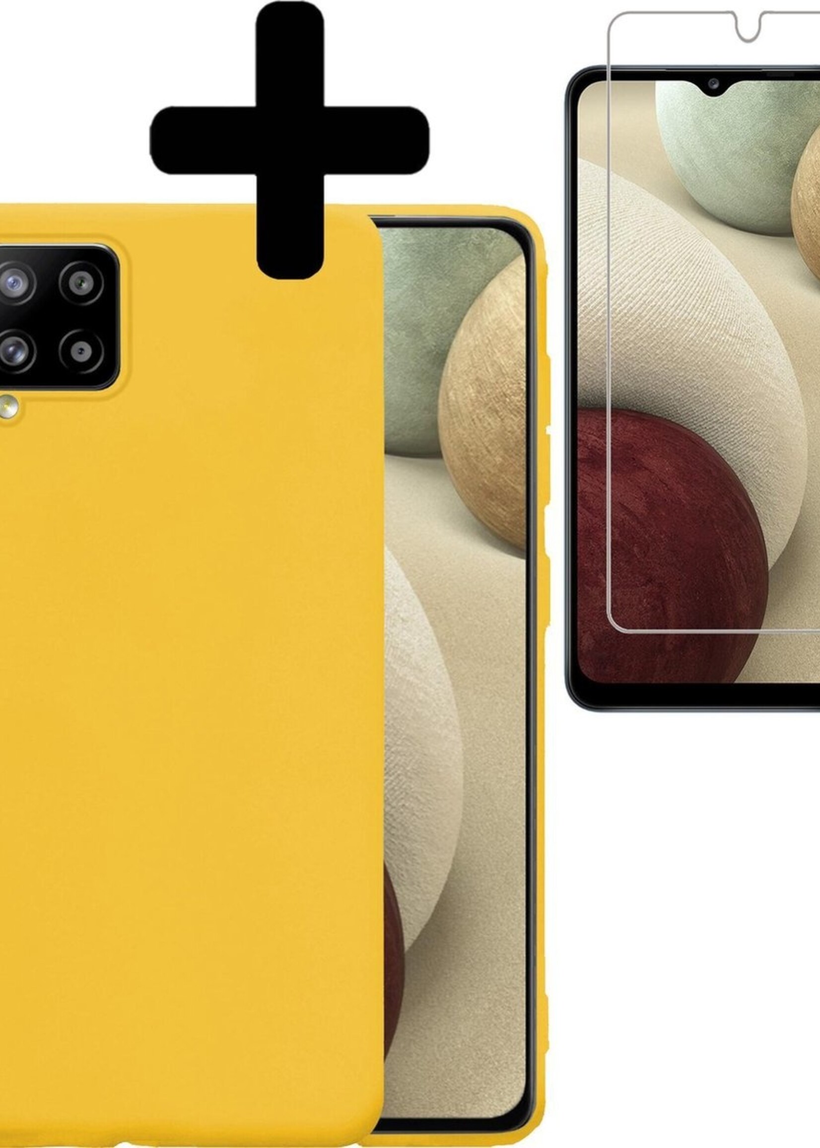 LUQ Hoesje Geschikt voor Samsung A12 Hoesje Siliconen Case Met Screenprotector - Hoes Geschikt voor Samsung Galaxy A12 Hoes Siliconen - Geel