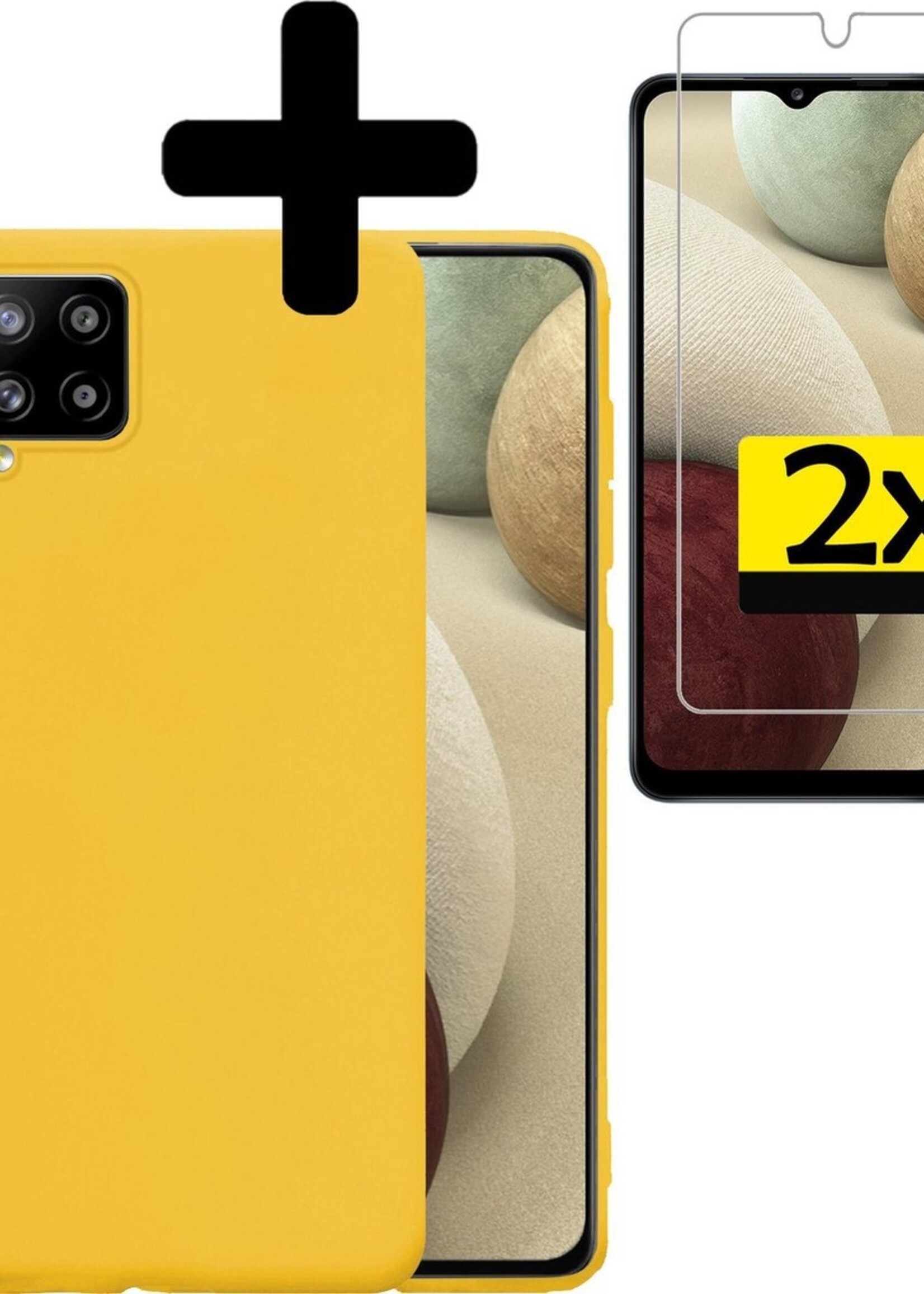 LUQ Hoesje Geschikt voor Samsung A12 Hoesje Siliconen Case Met 2x Screenprotector - Hoes Geschikt voor Samsung Galaxy A12 Hoes Siliconen - Geel