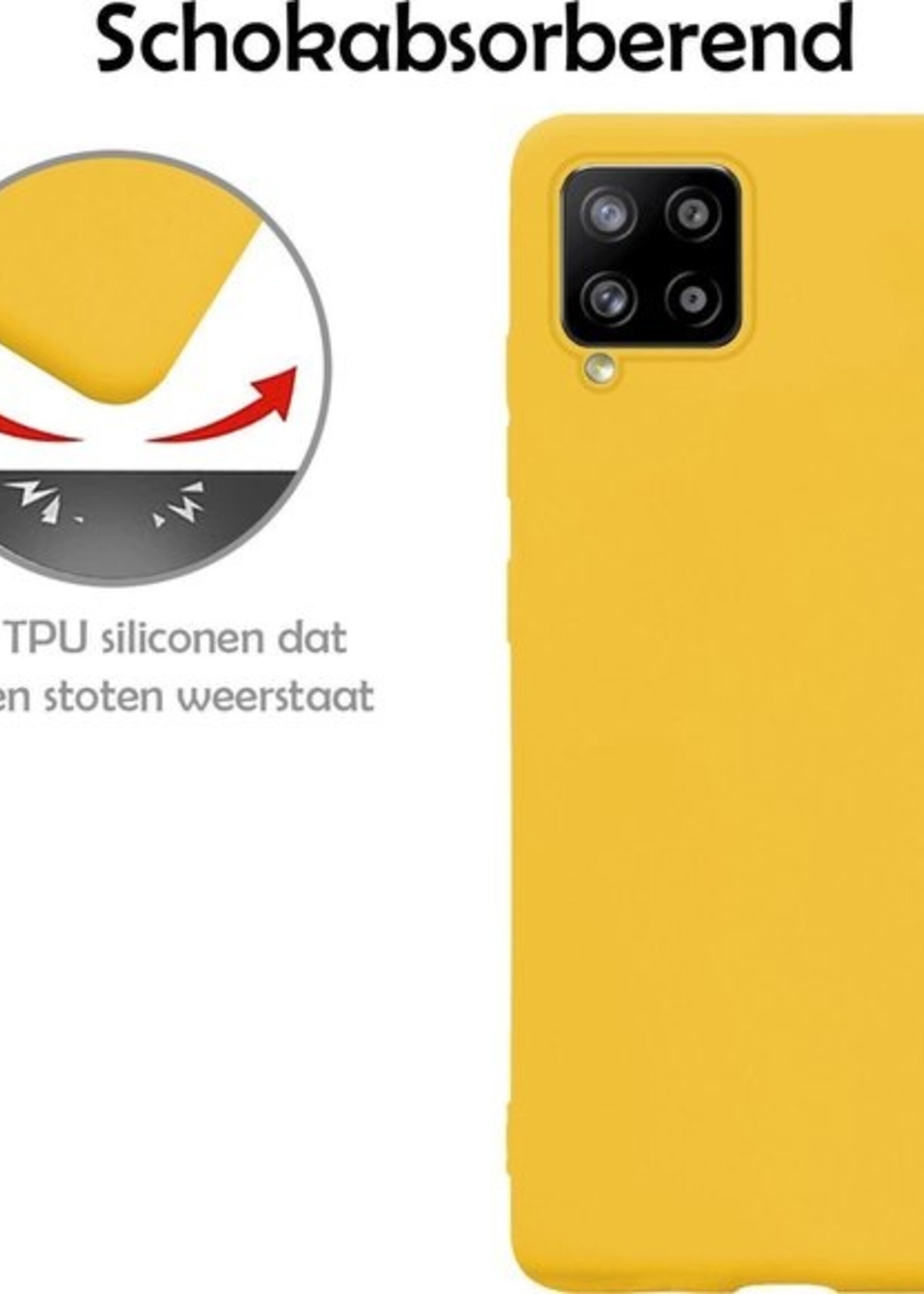 LUQ Hoesje Geschikt voor Samsung A12 Hoesje Siliconen Case Met 2x Screenprotector - Hoes Geschikt voor Samsung Galaxy A12 Hoes Siliconen - Geel