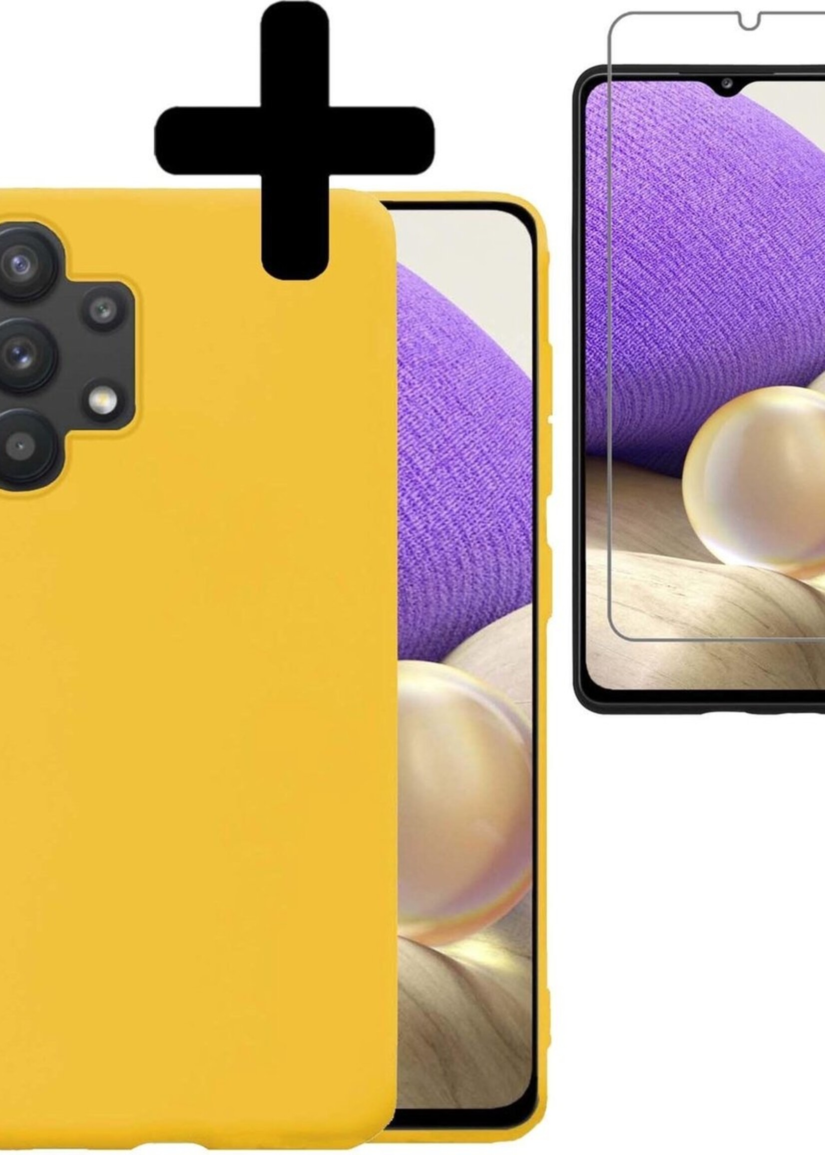 LUQ Hoesje Geschikt voor Samsung A32 5G Hoesje Siliconen Case Met Screenprotector - Hoes Geschikt voor Samsung Galaxy A32 5G Hoes Siliconen - Geel