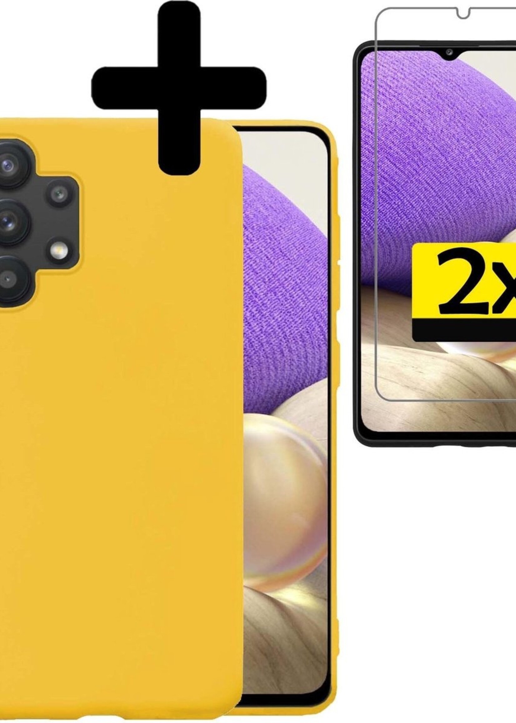 LUQ Hoesje Geschikt voor Samsung A32 5G Hoesje Siliconen Case Met 2x Screenprotector - Hoes Geschikt voor Samsung Galaxy A32 5G Hoes Siliconen - Geel
