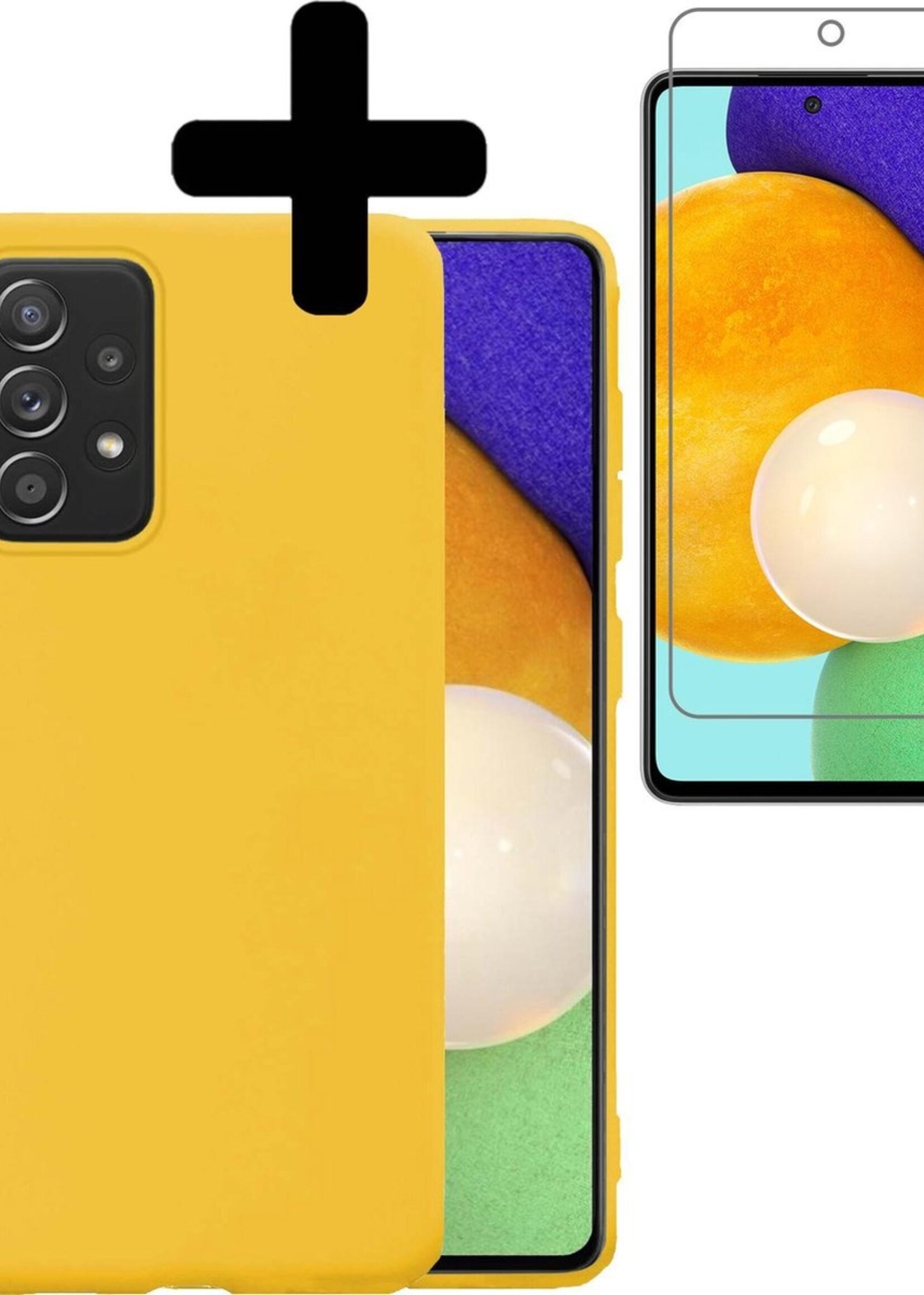 LUQ Hoesje Geschikt voor Samsung A52 Hoesje Siliconen Case Met Screenprotector - Hoes Geschikt voor Samsung Galaxy A52 Hoes Siliconen - Geel