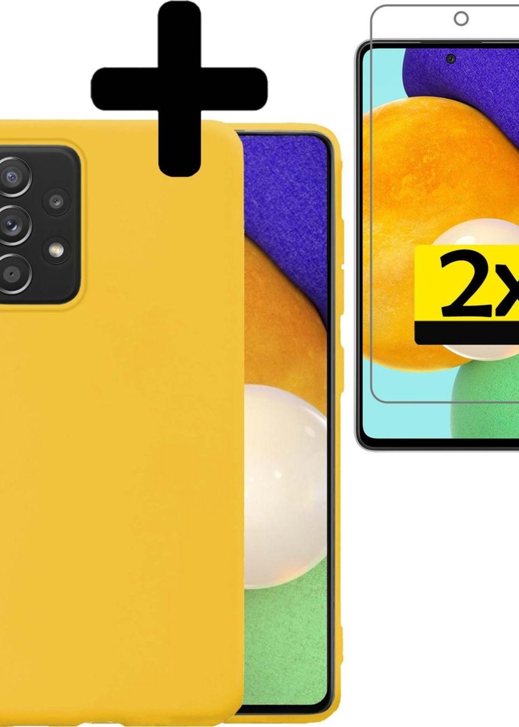 LUQ Hoesje Geschikt voor Samsung A52 Hoesje Siliconen Case Met 2x Screenprotector - Hoes Geschikt voor Samsung Galaxy A52 Hoes Siliconen - Geel