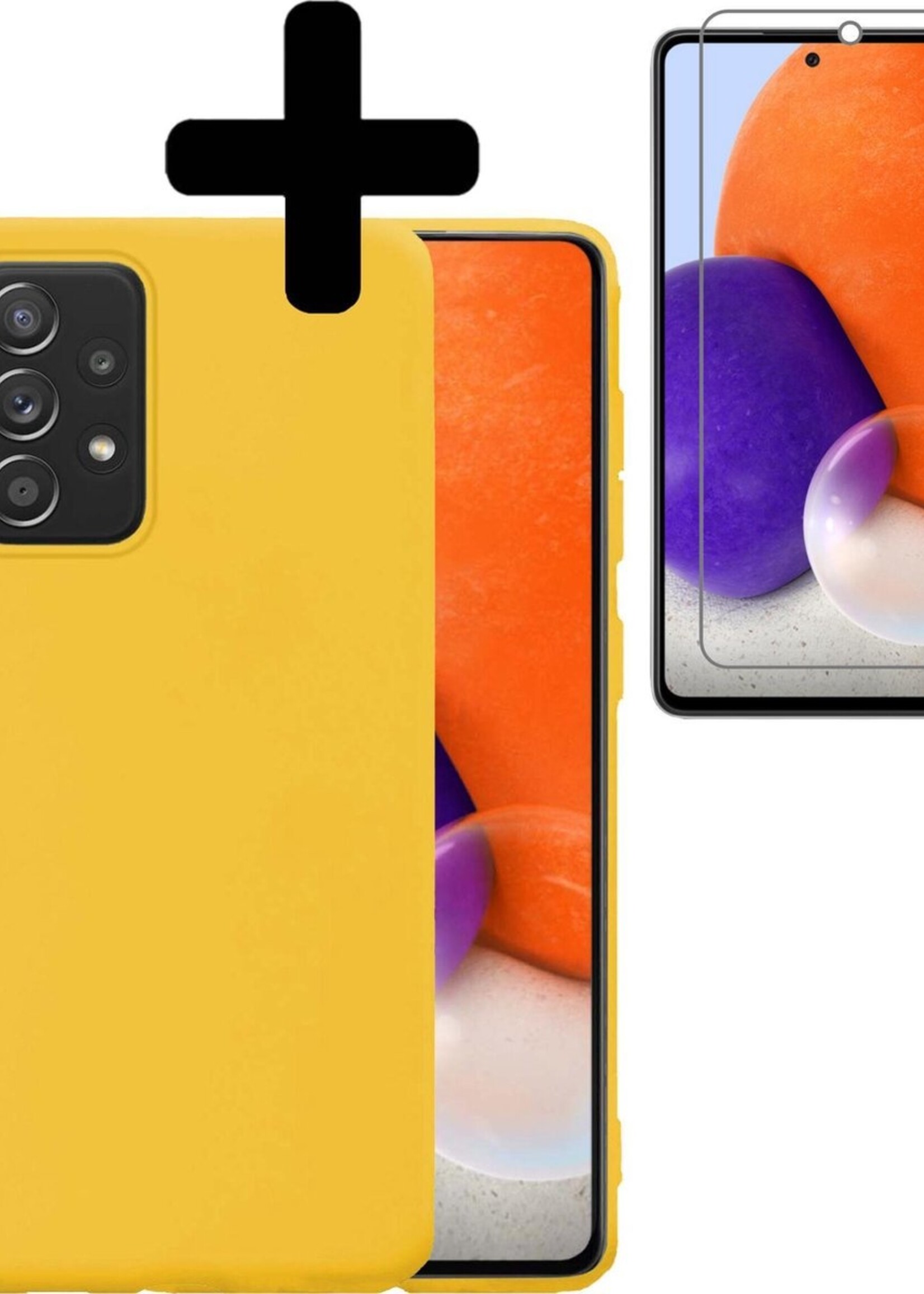 LUQ Hoesje Geschikt voor Samsung A72 Hoesje Siliconen Case Met Screenprotector - Hoes Geschikt voor Samsung Galaxy A72 Hoes Siliconen - Geel