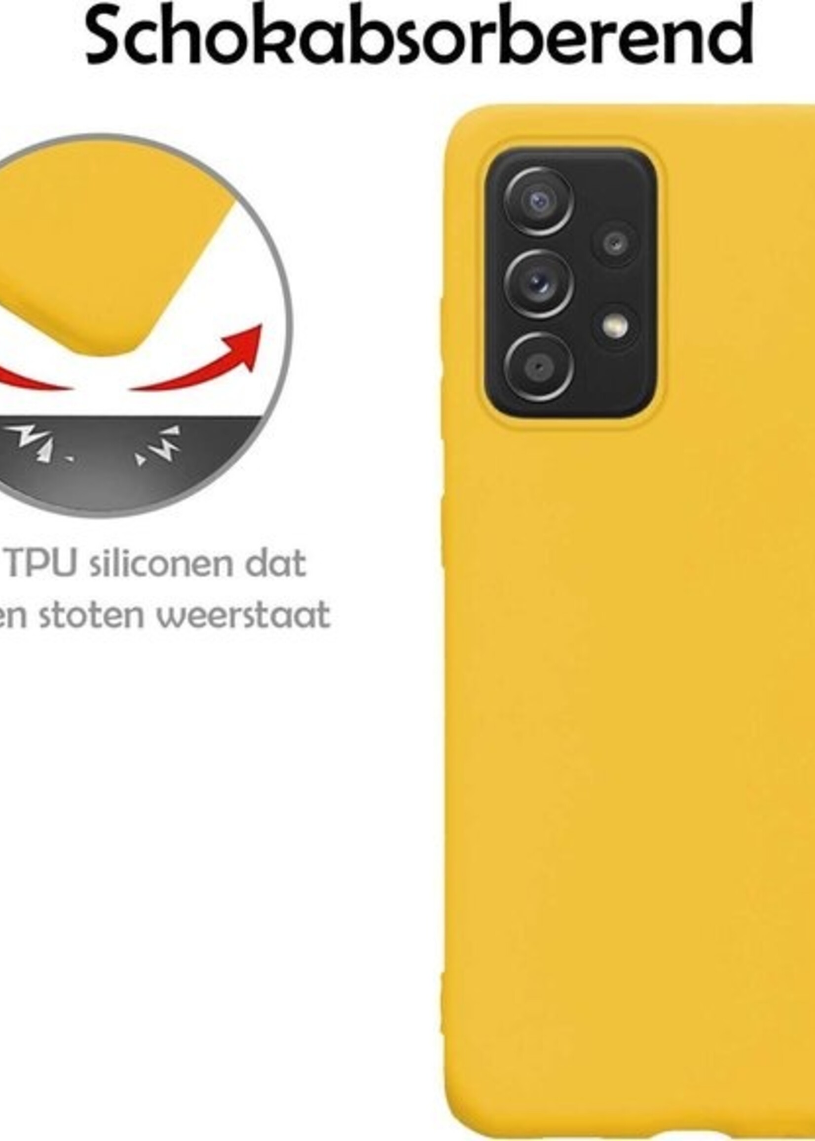 LUQ Hoesje Geschikt voor Samsung A72 Hoesje Siliconen Case Met 2x Screenprotector - Hoes Geschikt voor Samsung Galaxy A72 Hoes Siliconen - Geel