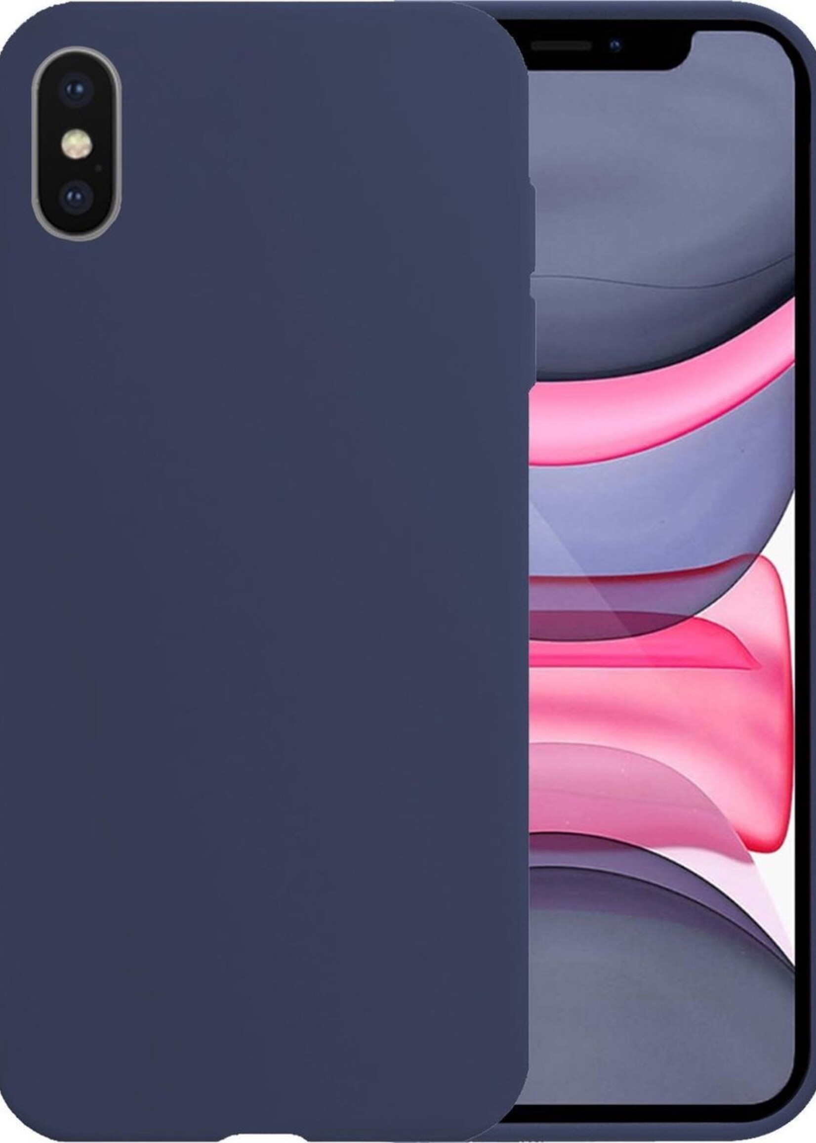 LUQ Hoesje Geschikt voor iPhone X Hoesje Siliconen Case - Hoes Geschikt voor iPhone X Hoes Siliconen - Donkerblauw