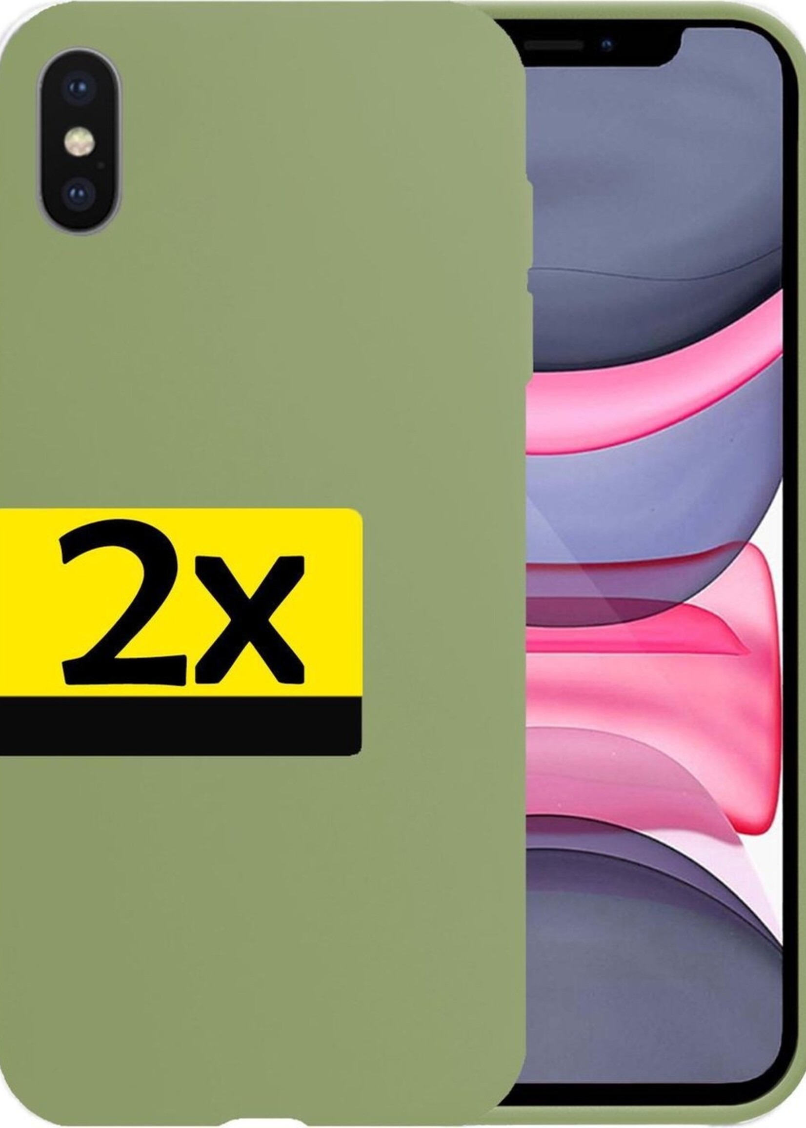 LUQ Hoesje Geschikt voor iPhone X Hoesje Siliconen Case - Hoes Geschikt voor iPhone X Hoes Siliconen - Groen- 2 Stuks