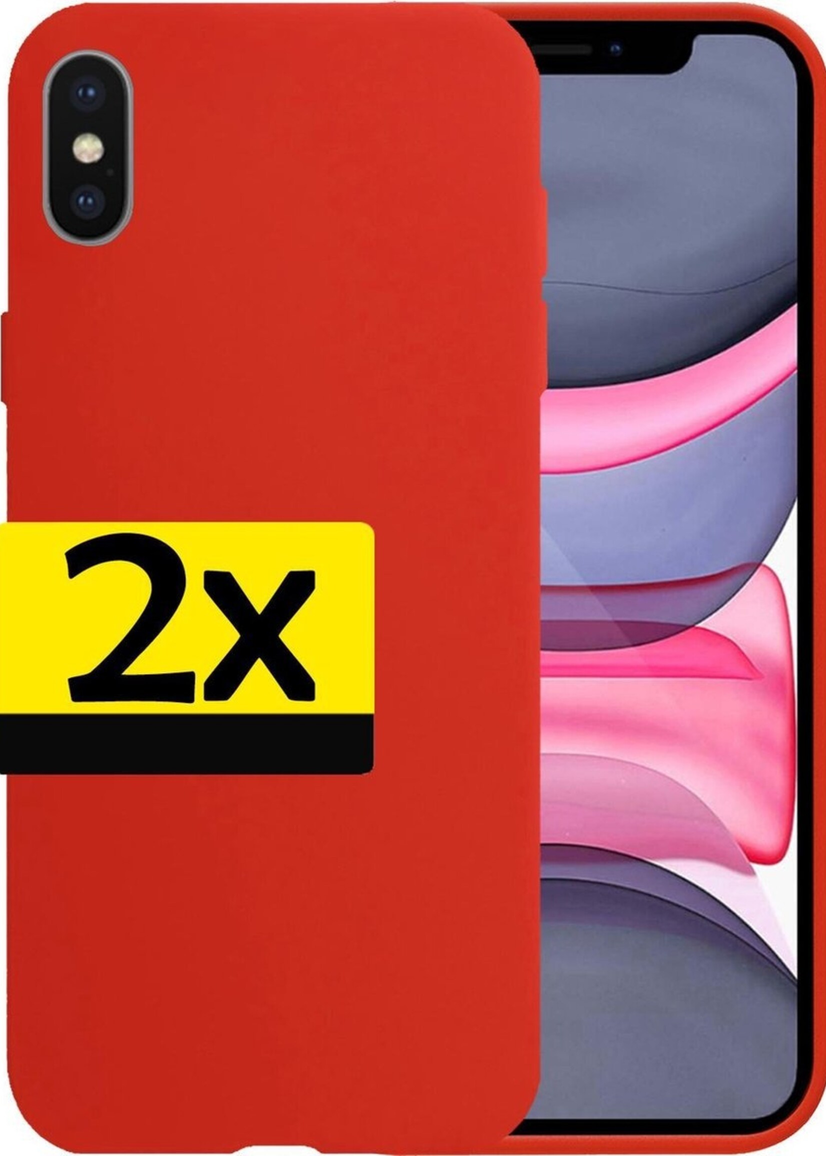 LUQ Hoesje Geschikt voor iPhone X Hoesje Siliconen Case - Hoes Geschikt voor iPhone X Hoes Siliconen - Rood - 2 Stuks