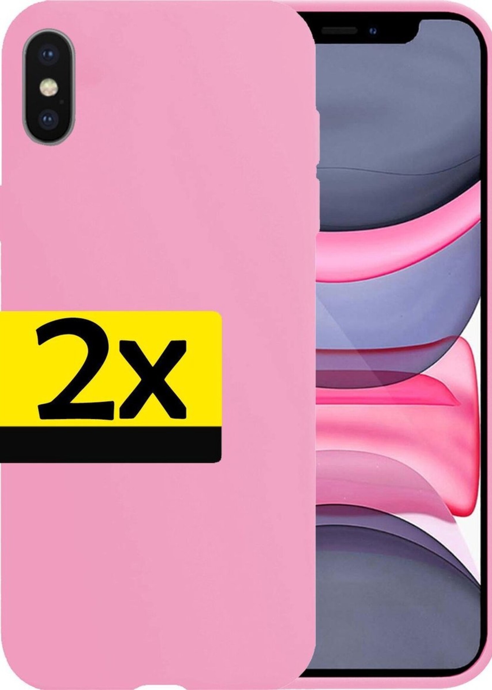 LUQ Hoesje Geschikt voor iPhone X Hoesje Siliconen Case - Hoes Geschikt voor iPhone X Hoes Siliconen - Roze - 2 Stuks