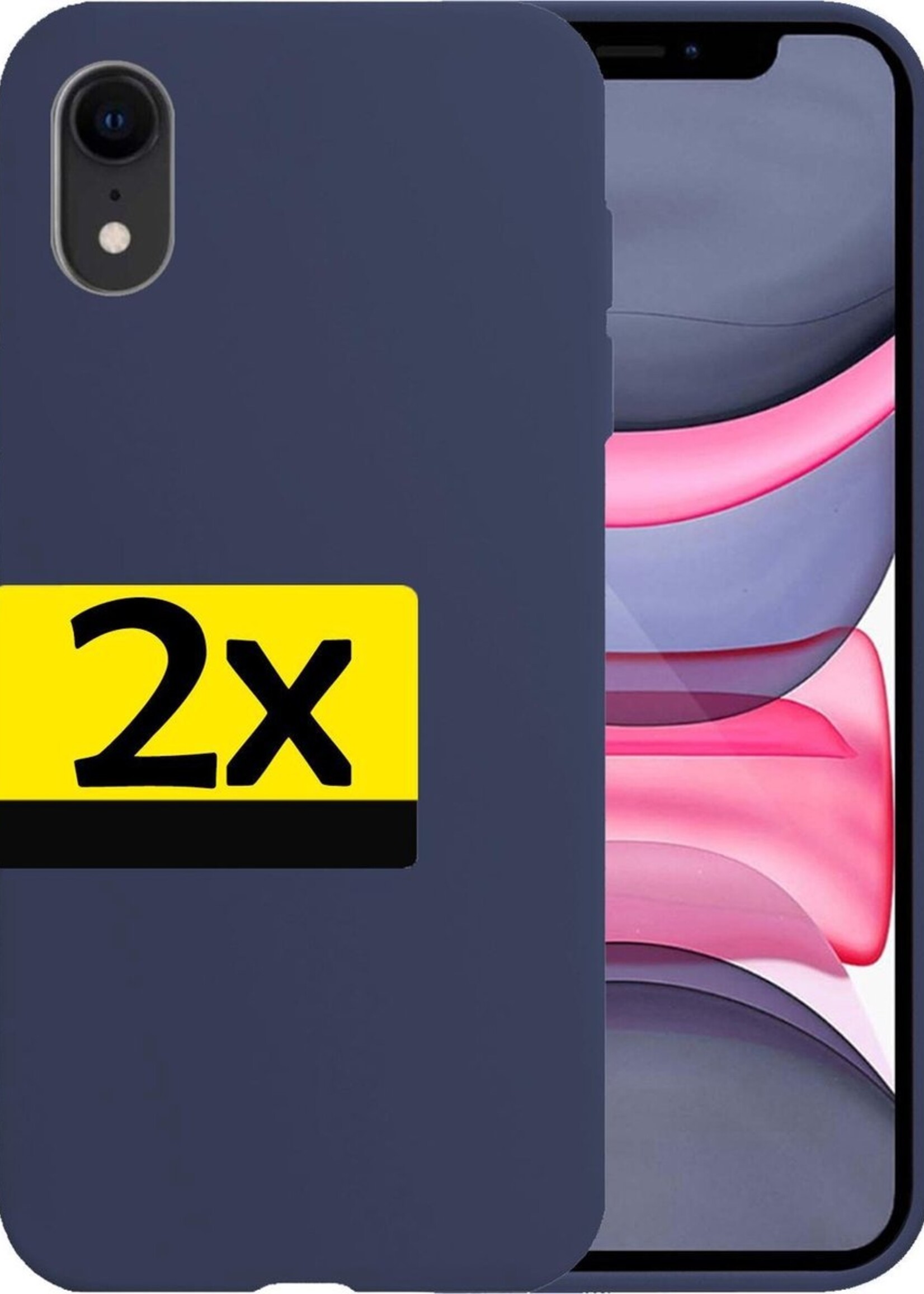 LUQ Hoesje Geschikt voor iPhone XR Hoesje Siliconen Case - Hoes Geschikt voor iPhone XR Hoes Siliconen - Donkerblauw - 2 Stuks