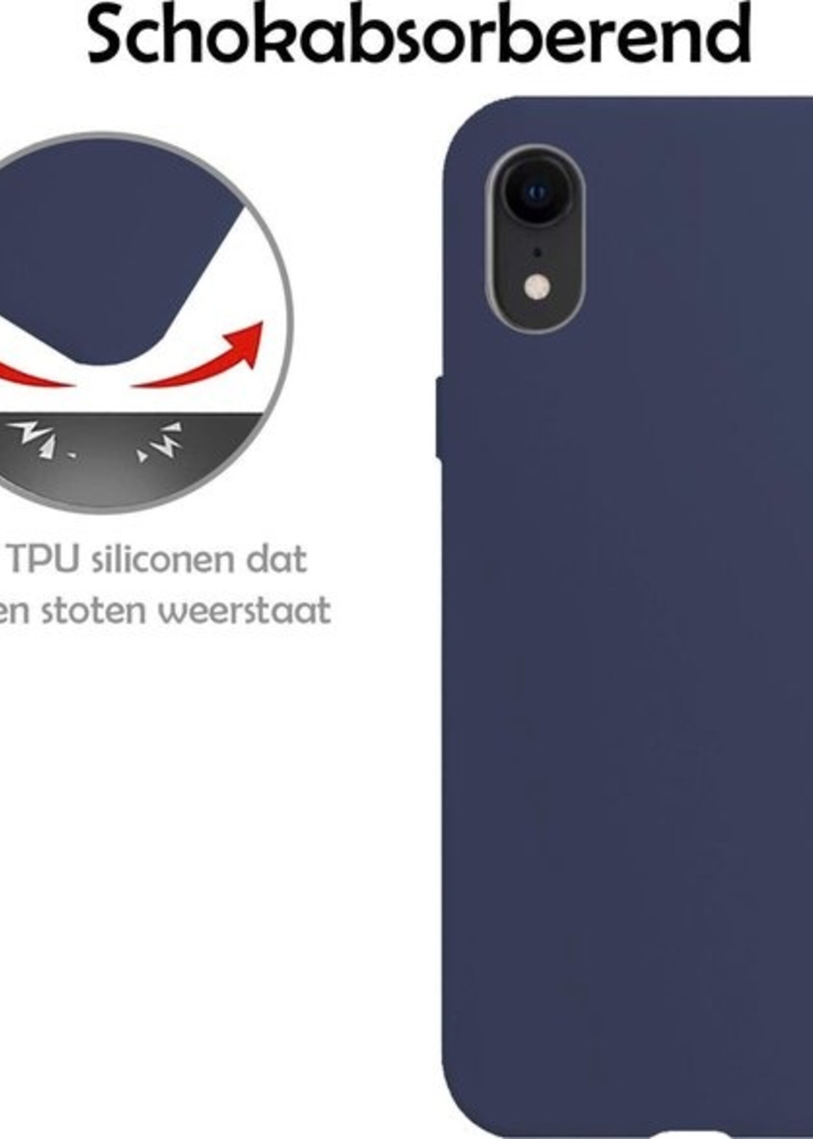 LUQ Hoesje Geschikt voor iPhone XR Hoesje Siliconen Case - Hoes Geschikt voor iPhone XR Hoes Siliconen - Donkerblauw - 2 Stuks