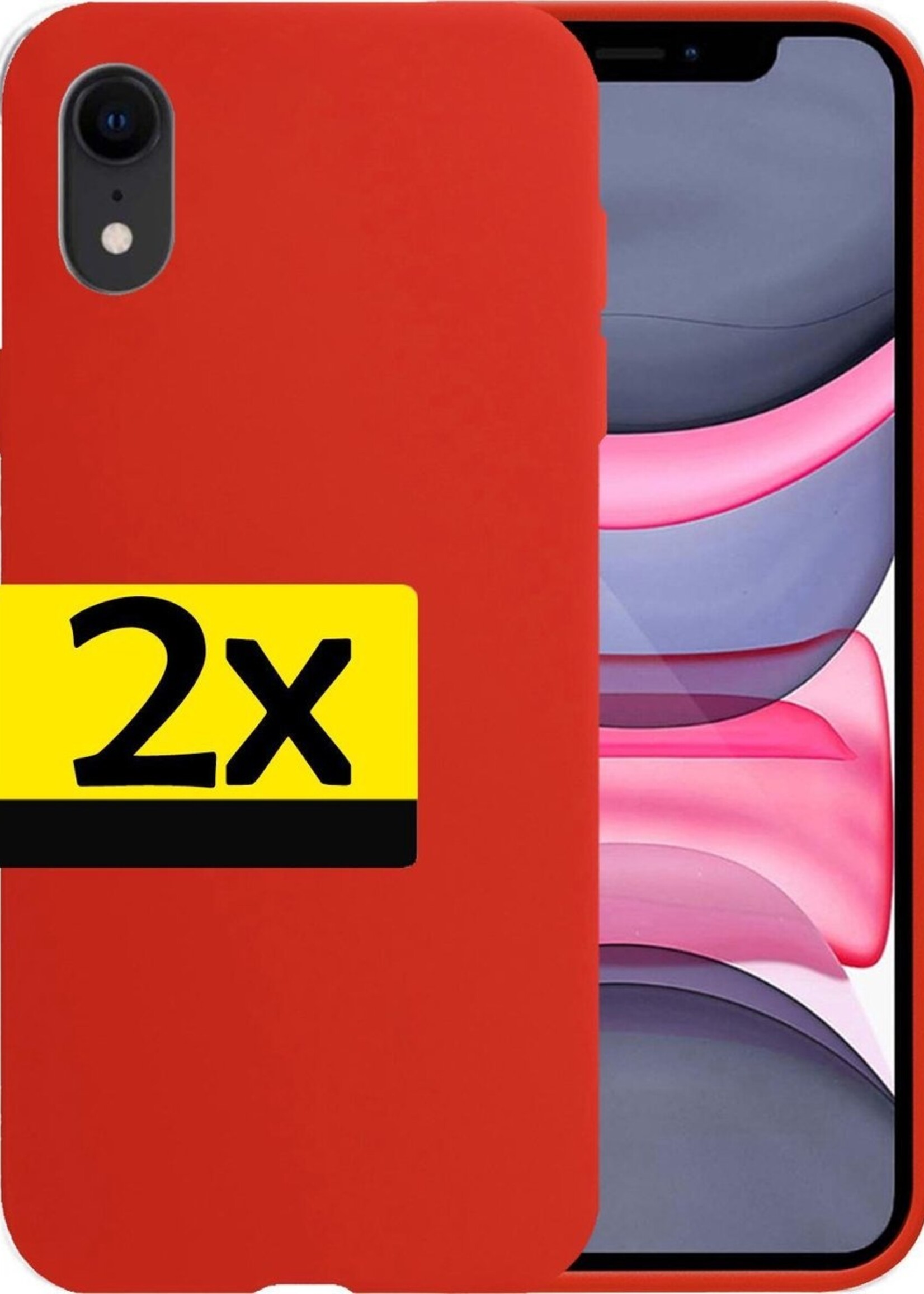 LUQ Hoesje Geschikt voor iPhone XR Hoesje Siliconen Case - Hoes Geschikt voor iPhone XR Hoes Siliconen - Rood - 2 Stuks