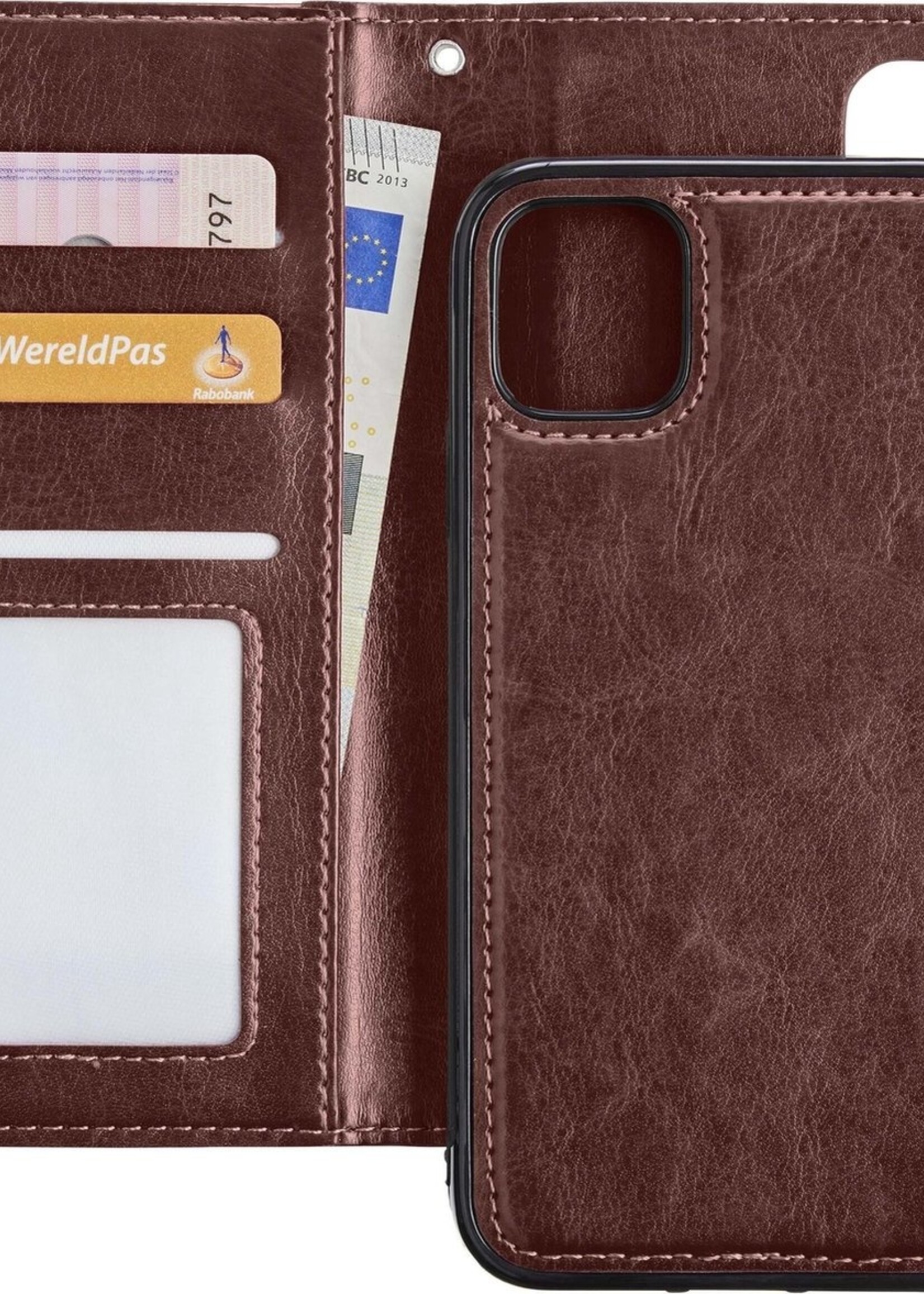 LUQ Hoesje Geschikt voor iPhone 12 Hoesje Case Uitneembare Bookcase 2-in-1 Hoes - Hoes Geschikt voor iPhone 12 Hoes Wallet Case Met Pasjeshouder Hoesje - Bruin